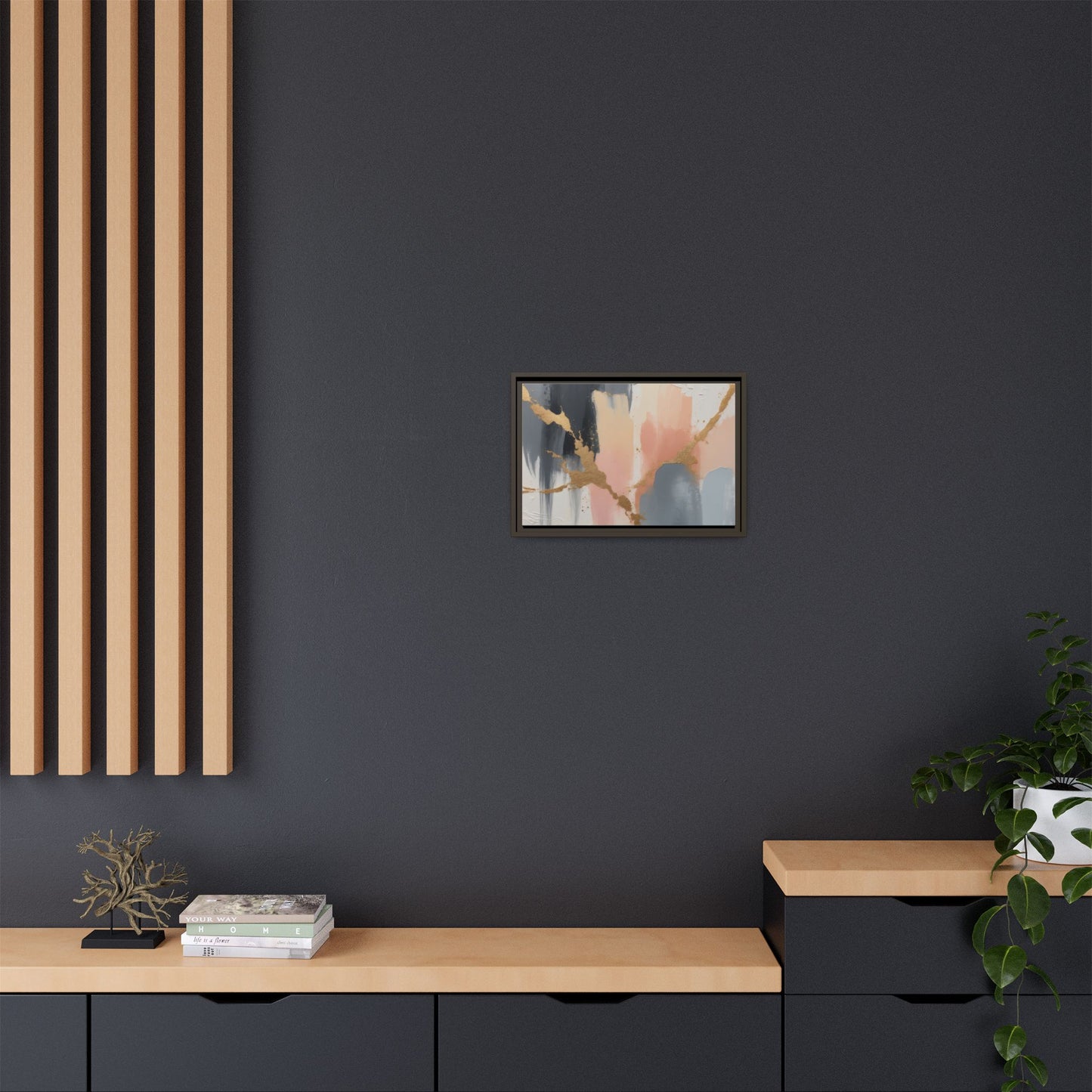 Elegant Abstract Framed Canvas Art with Gold Accents