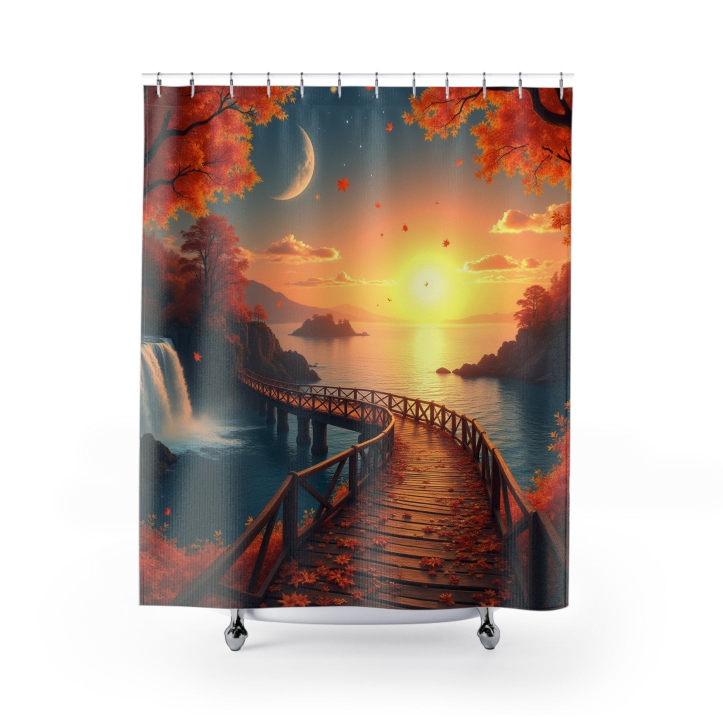 Autumn Sunset Shower Curtain - Scenic Fall Decor for Bathroom