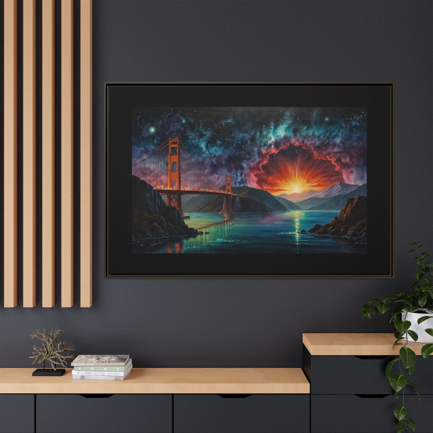Golden Gate Sunset Framed Canvas Art - Multi-Color Wall Decor