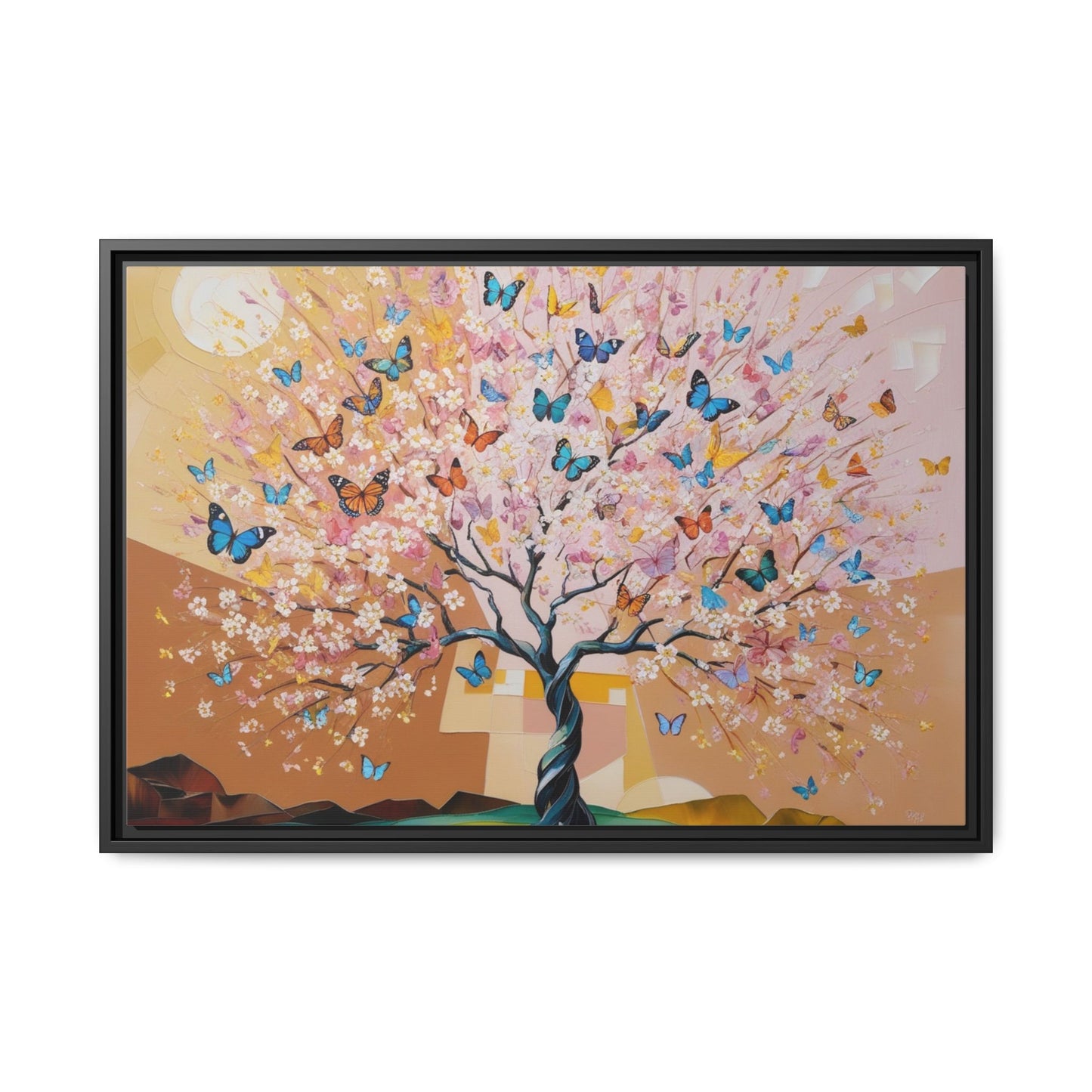 Colorful Butterfly Blossom Framed Canvas Art