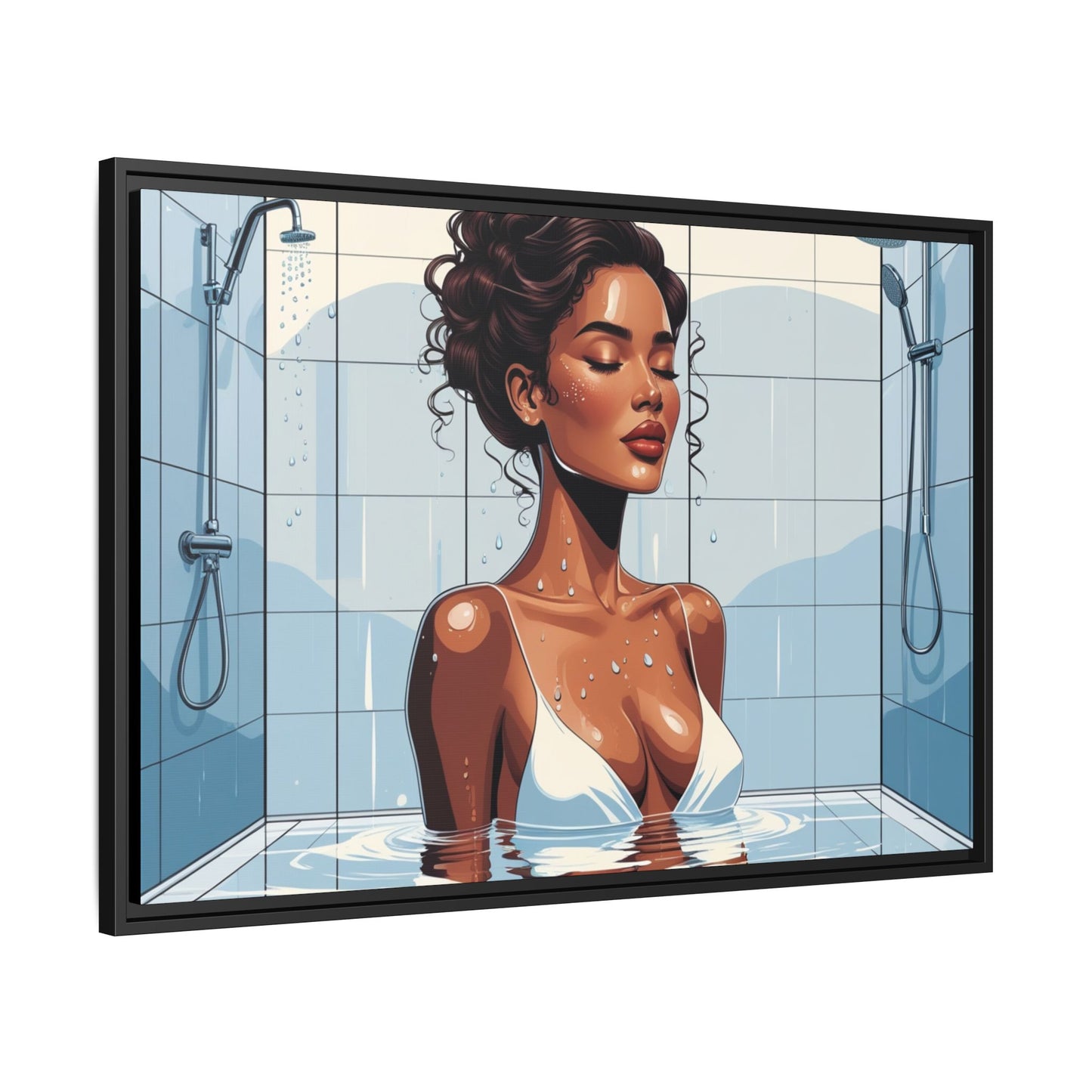 Serene Bathing Woman Canvas Art - Framed Multi-Color Wall Decor