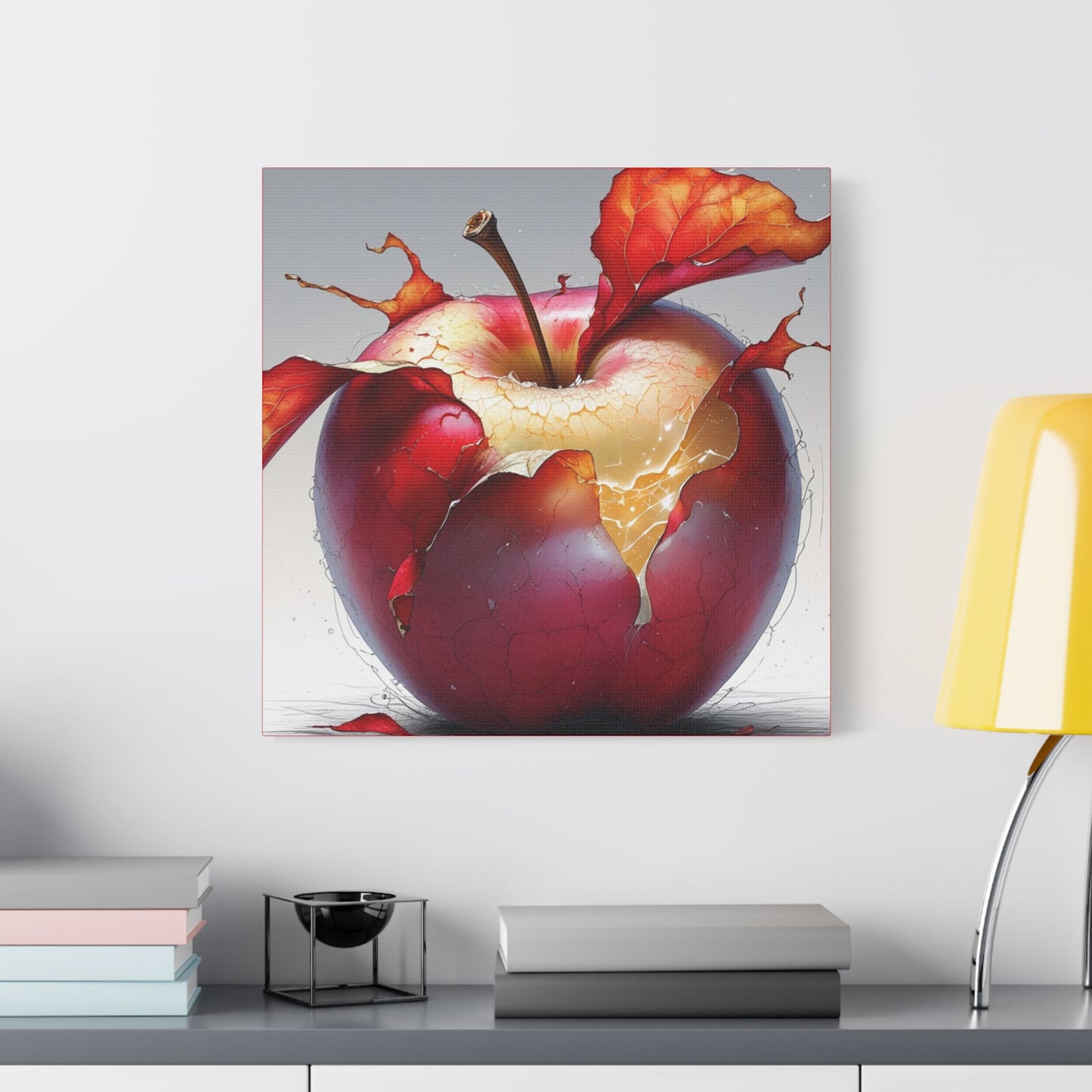 Cracked Red Apple Canvas Art – Vibrant Wall Decor for Modern Homes