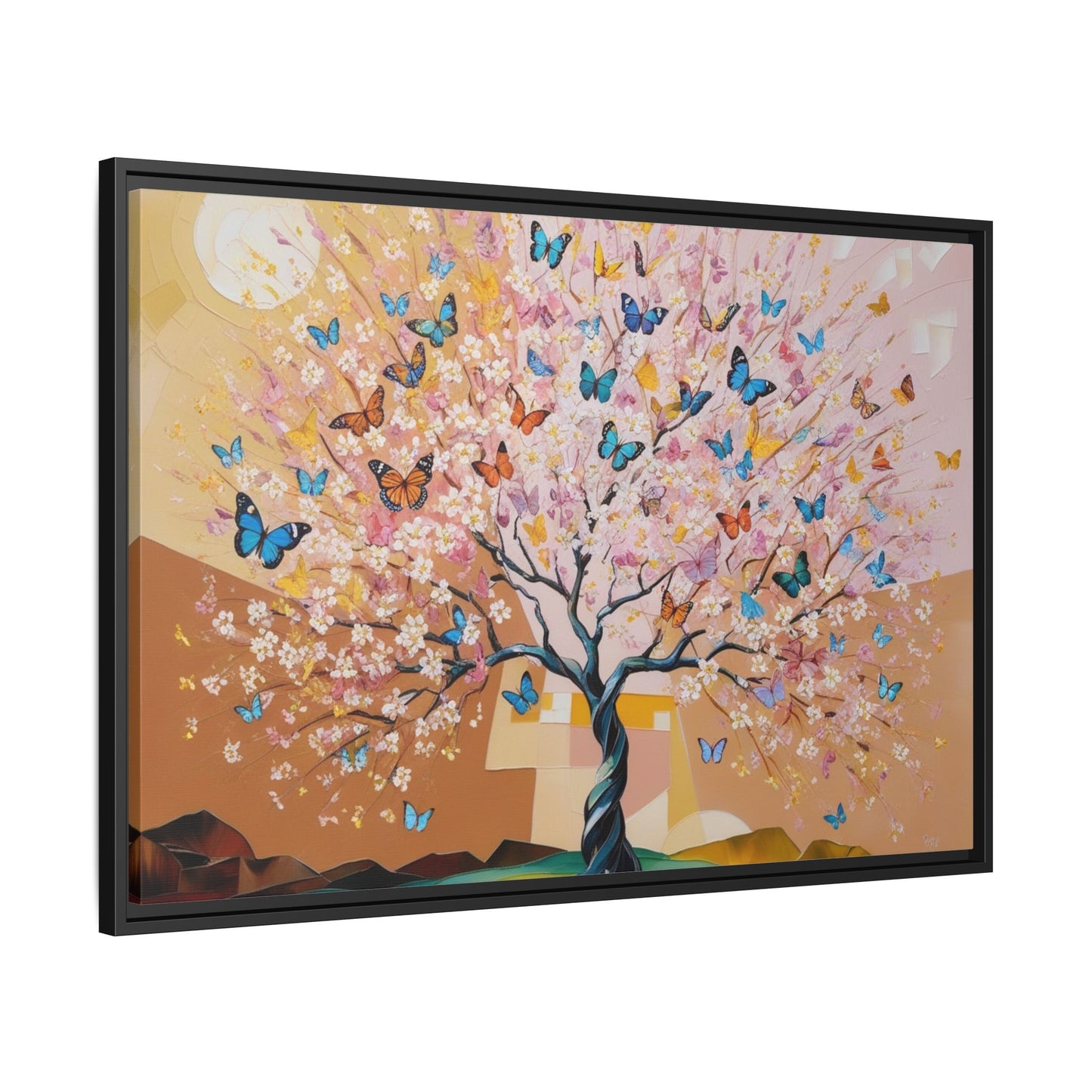 Colorful Butterfly Blossom Framed Canvas Art