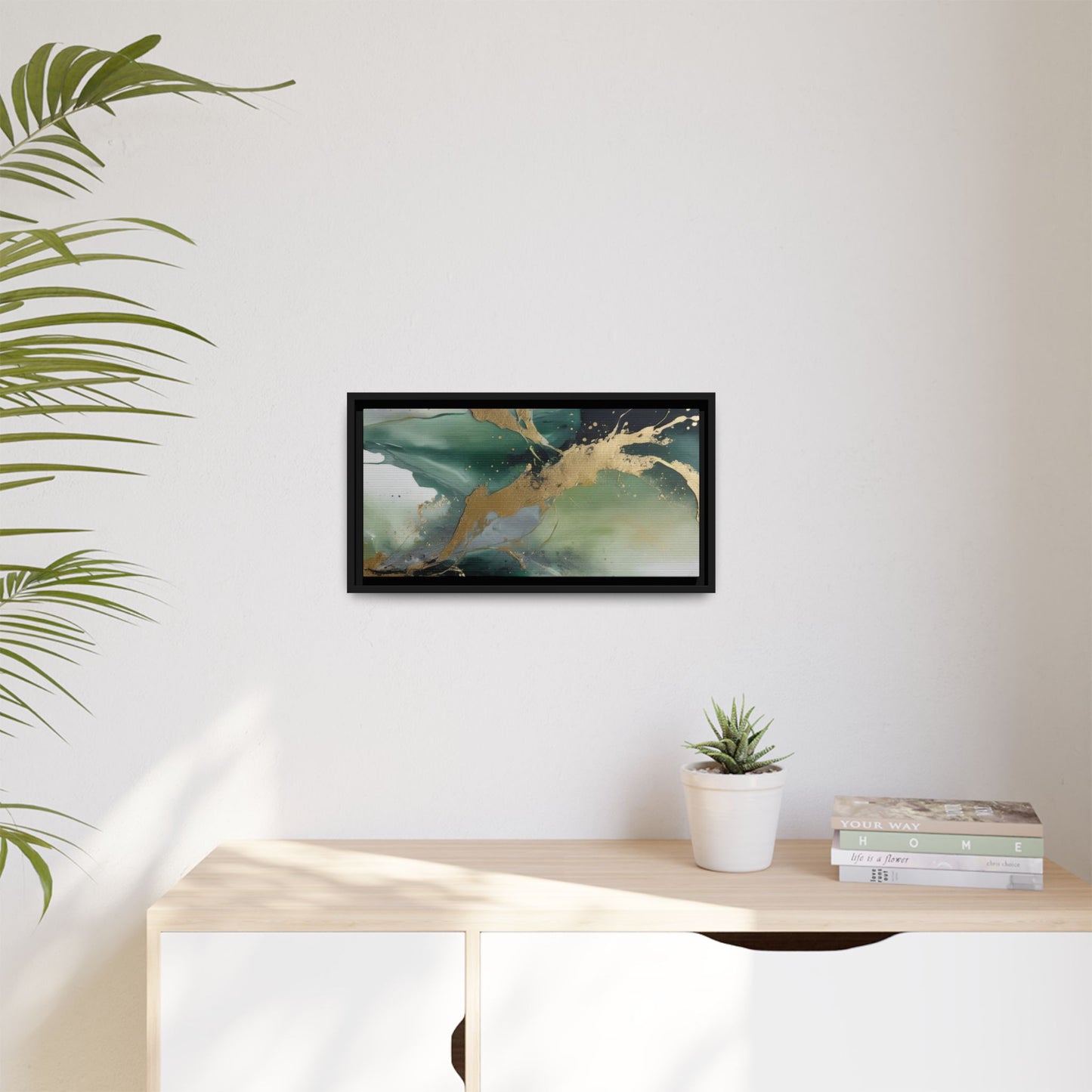 Elegant Abstract Framed Canvas Wall Art - Multi-Color Gold Accents