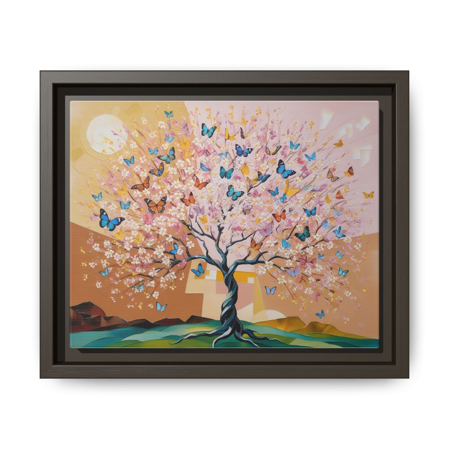 Colorful Butterfly Blossom Framed Canvas Art
