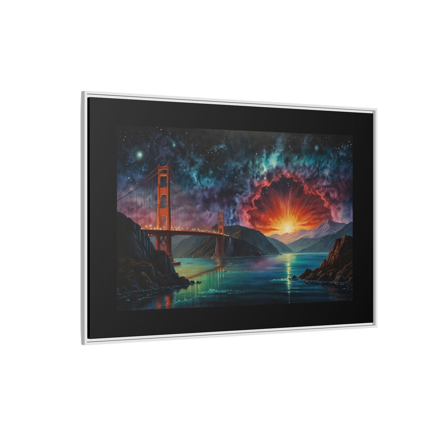 Golden Gate Sunset Framed Canvas Art - Multi-Color Wall Decor