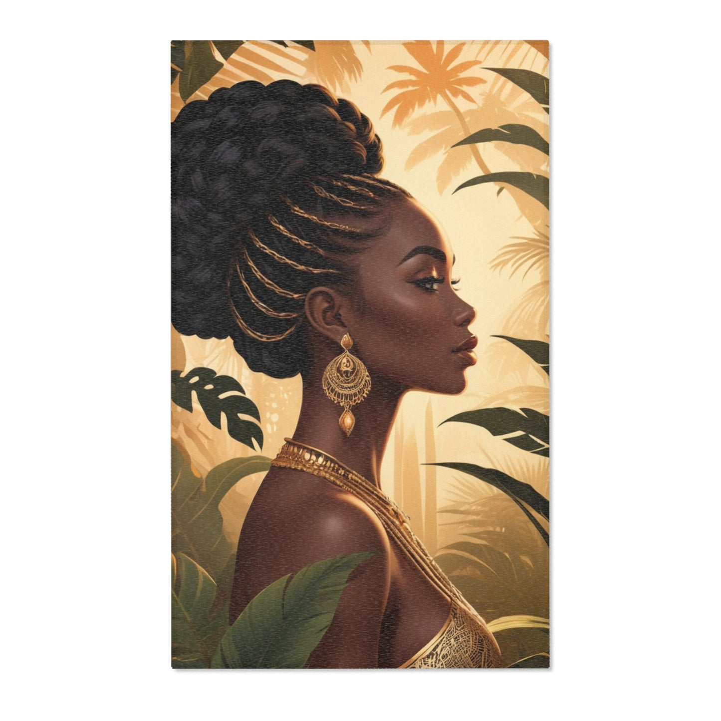 Elegant Woman's Profile Area Rug - Bohemian Home Decor with Tropical Vibes