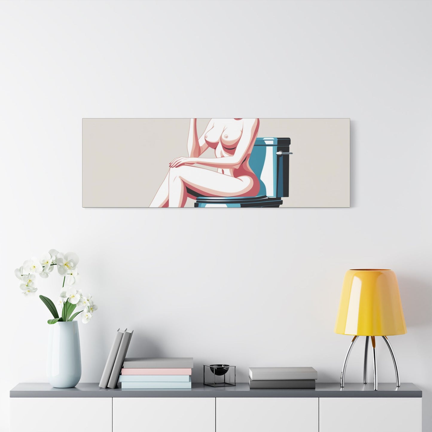 Retro Vintage Art Canvas Print - Sensual Woman Smoking on Toilet