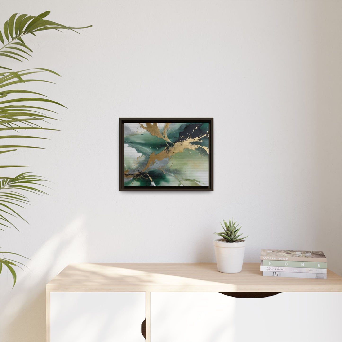 Elegant Abstract Framed Canvas Wall Art - Multi-Color Gold Accents