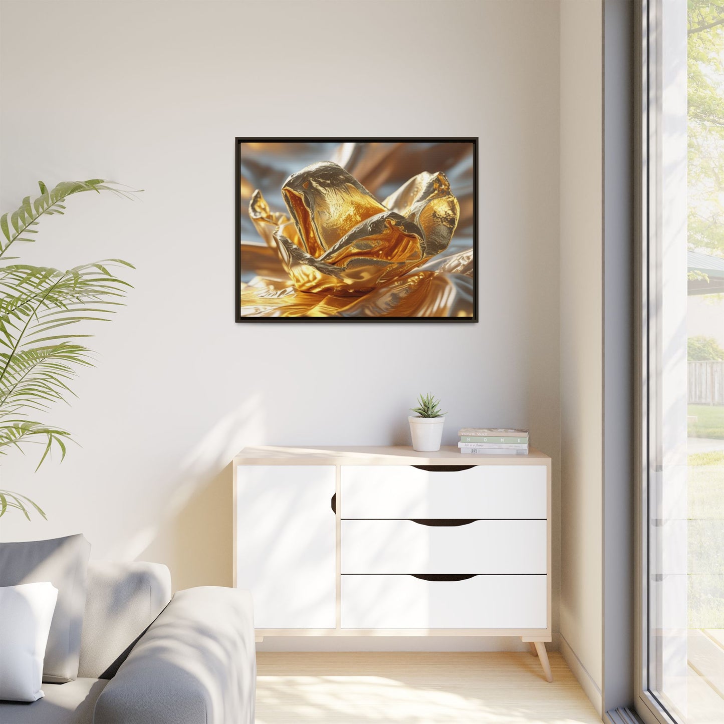 Gold Foil Rose Canvas Art - Elegant Home Decor
