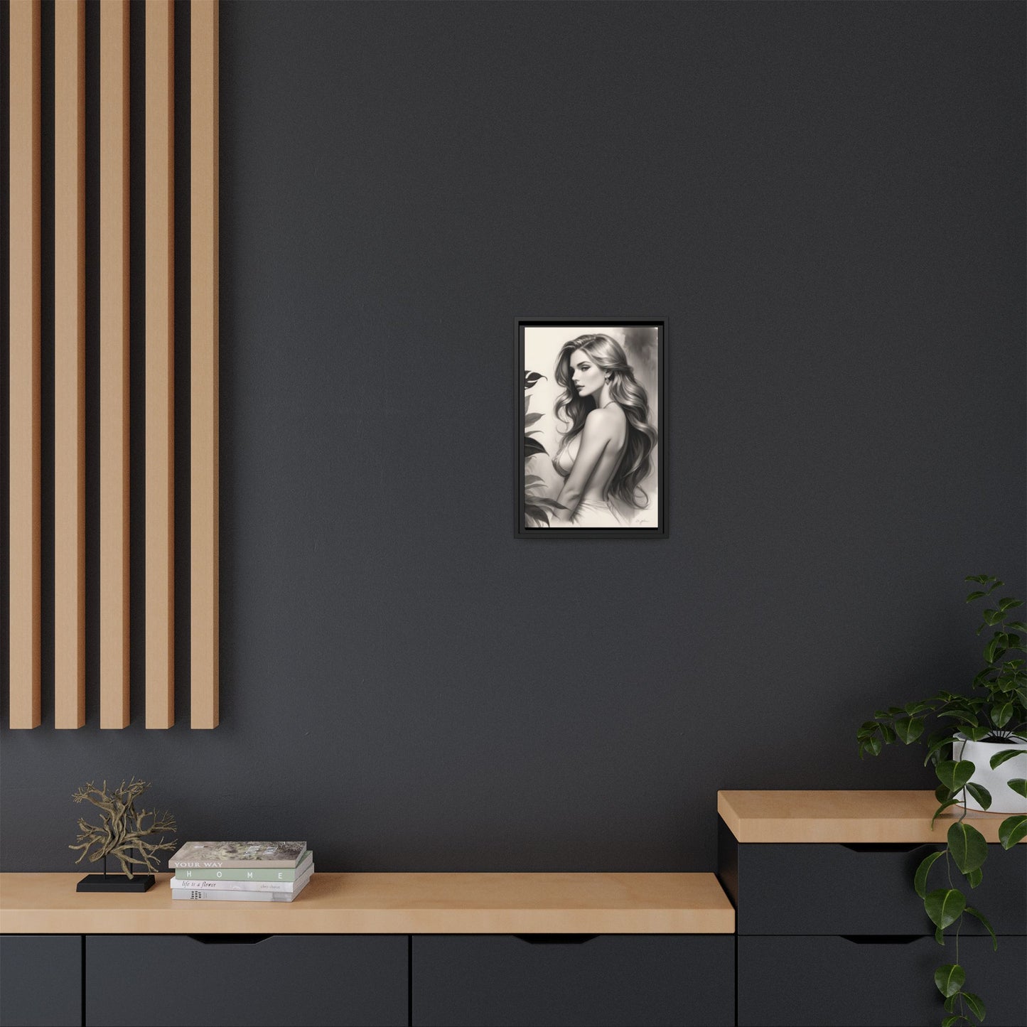 Elegant Matte Framed Art Print - Stylish Woman Portrait
