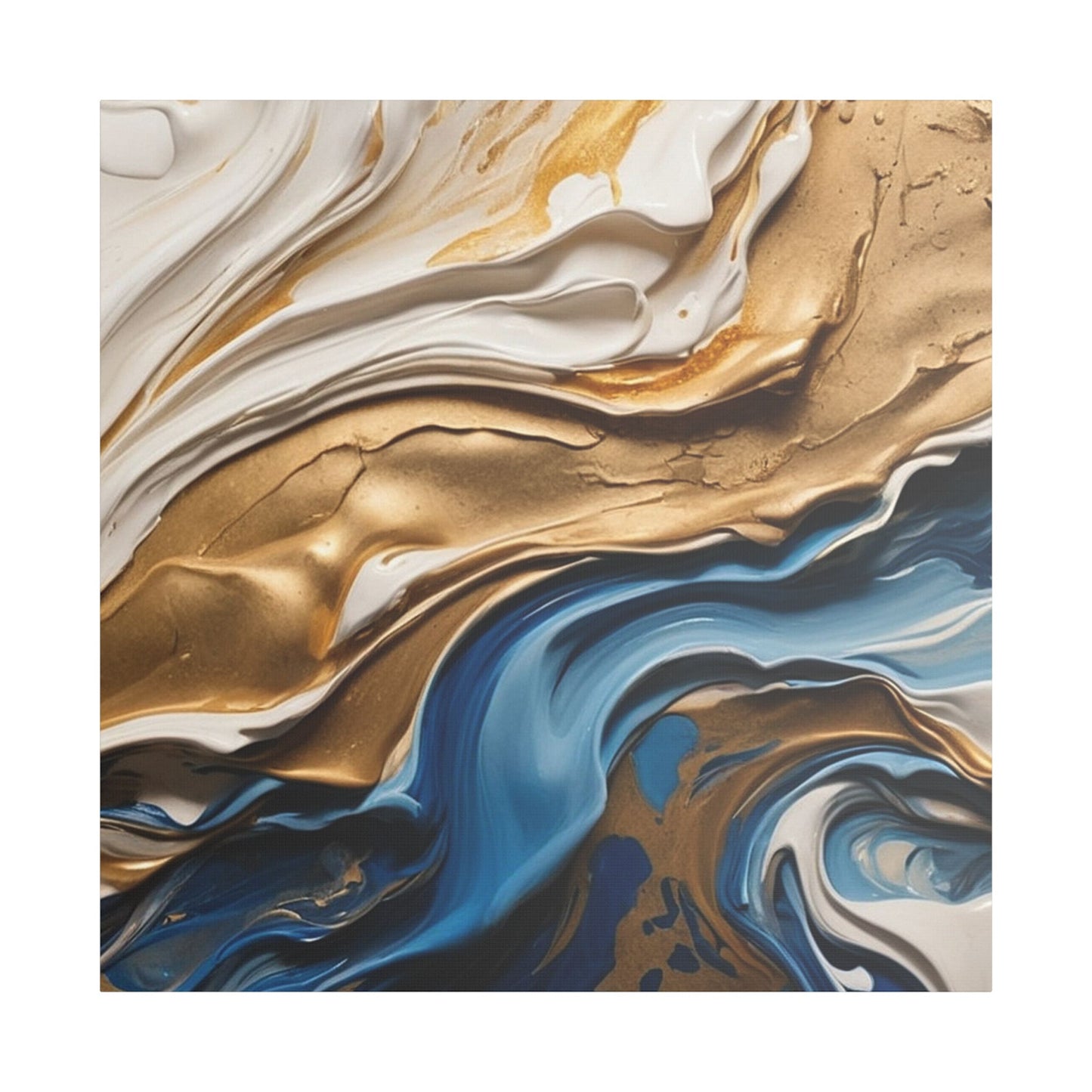 Elegant Abstract Wall Art - Blue and Gold Satin Canvas