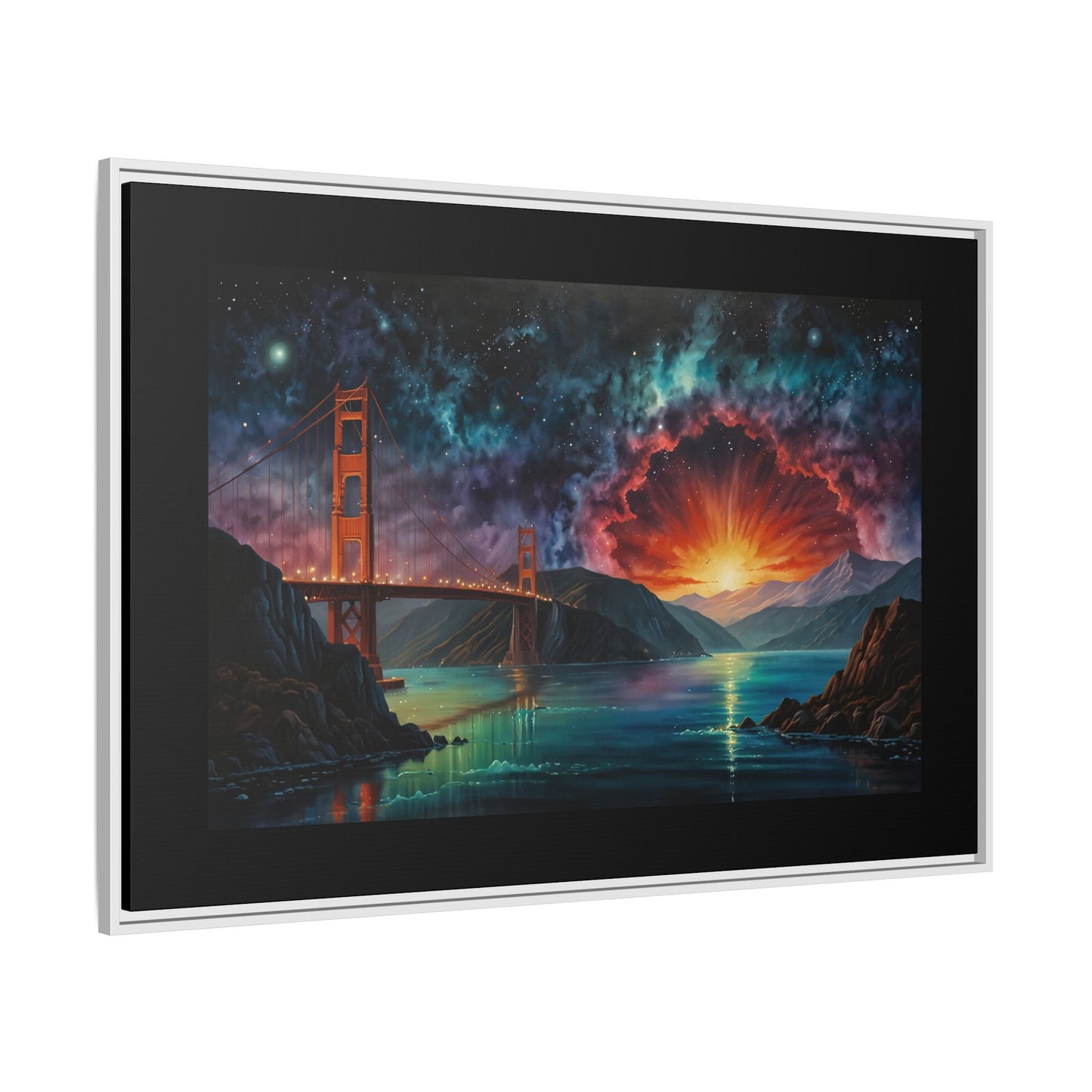Golden Gate Sunset Framed Canvas Art - Multi-Color Wall Decor