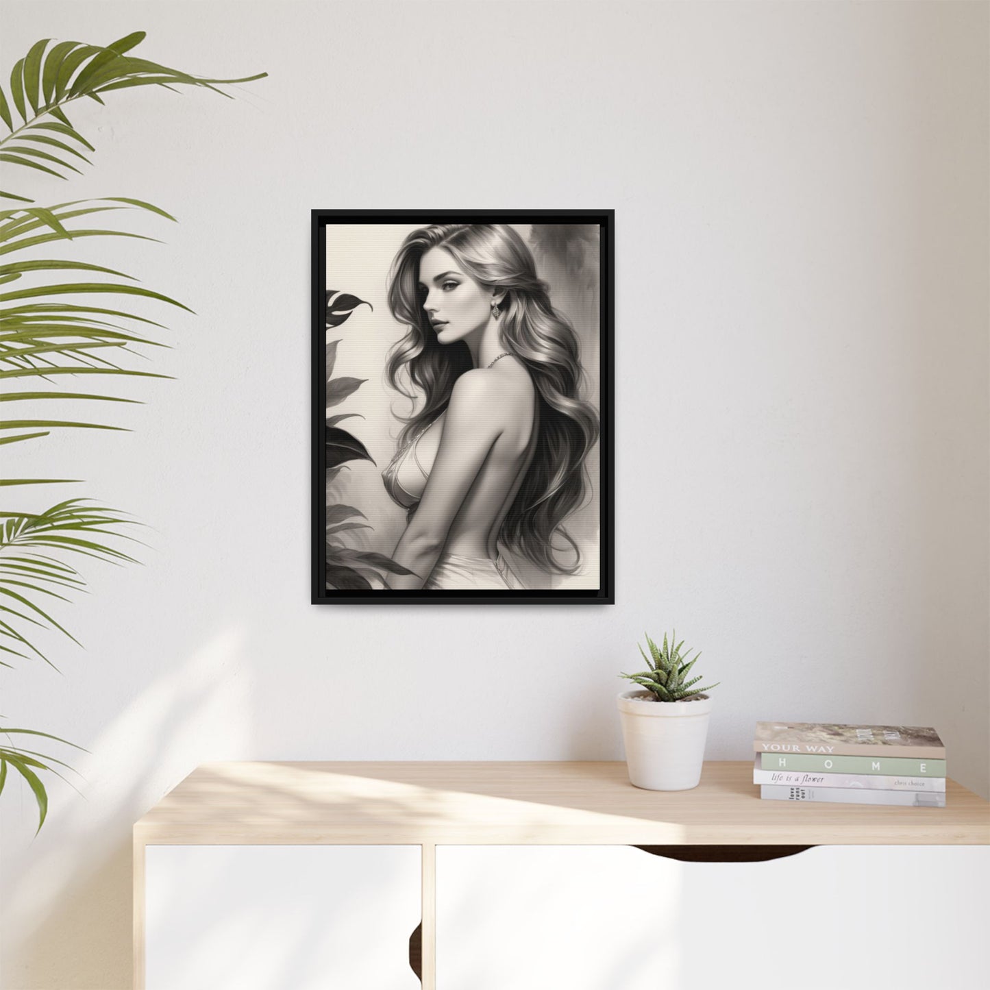 Elegant Matte Framed Art Print - Stylish Woman Portrait