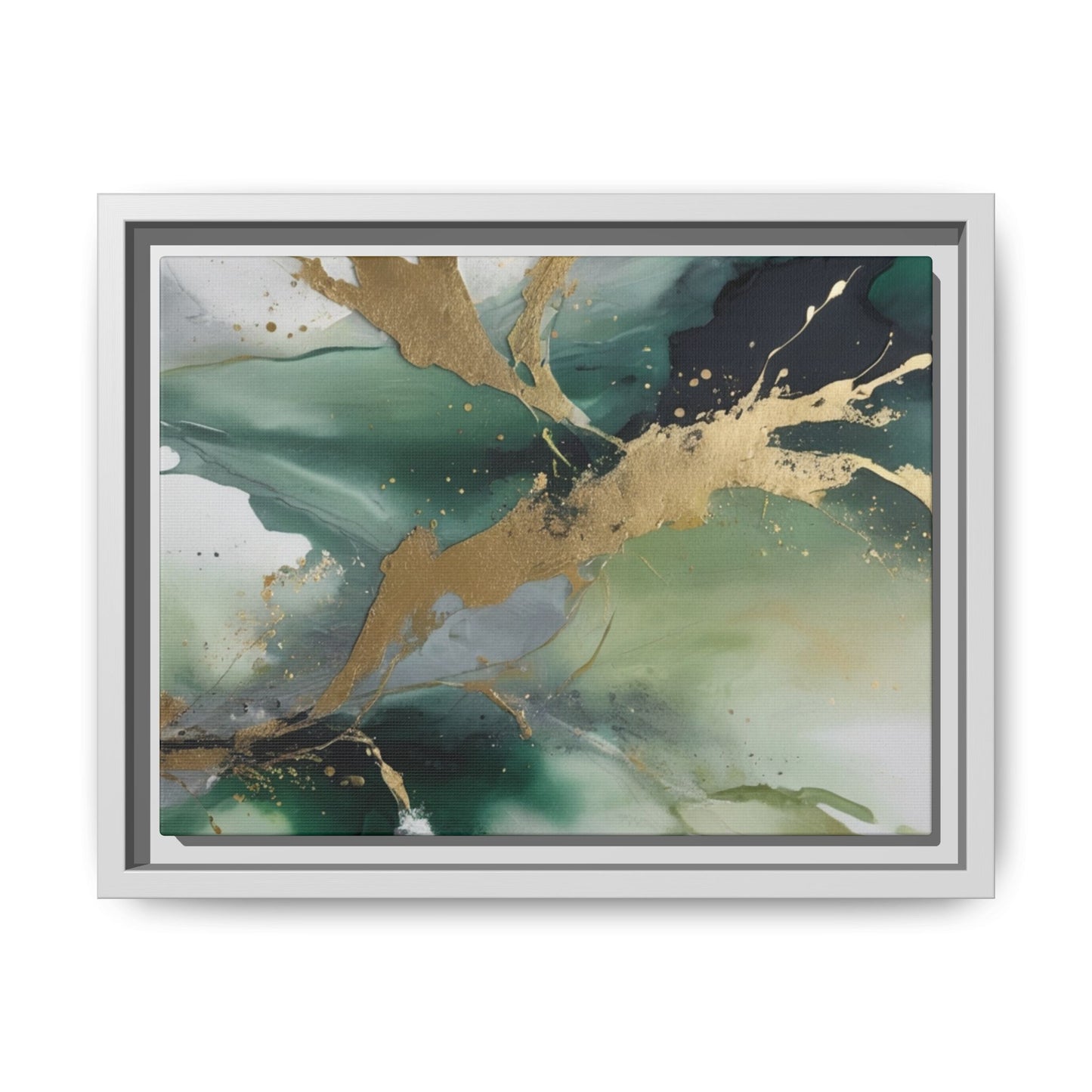Elegant Abstract Framed Canvas Wall Art - Multi-Color Gold Accents