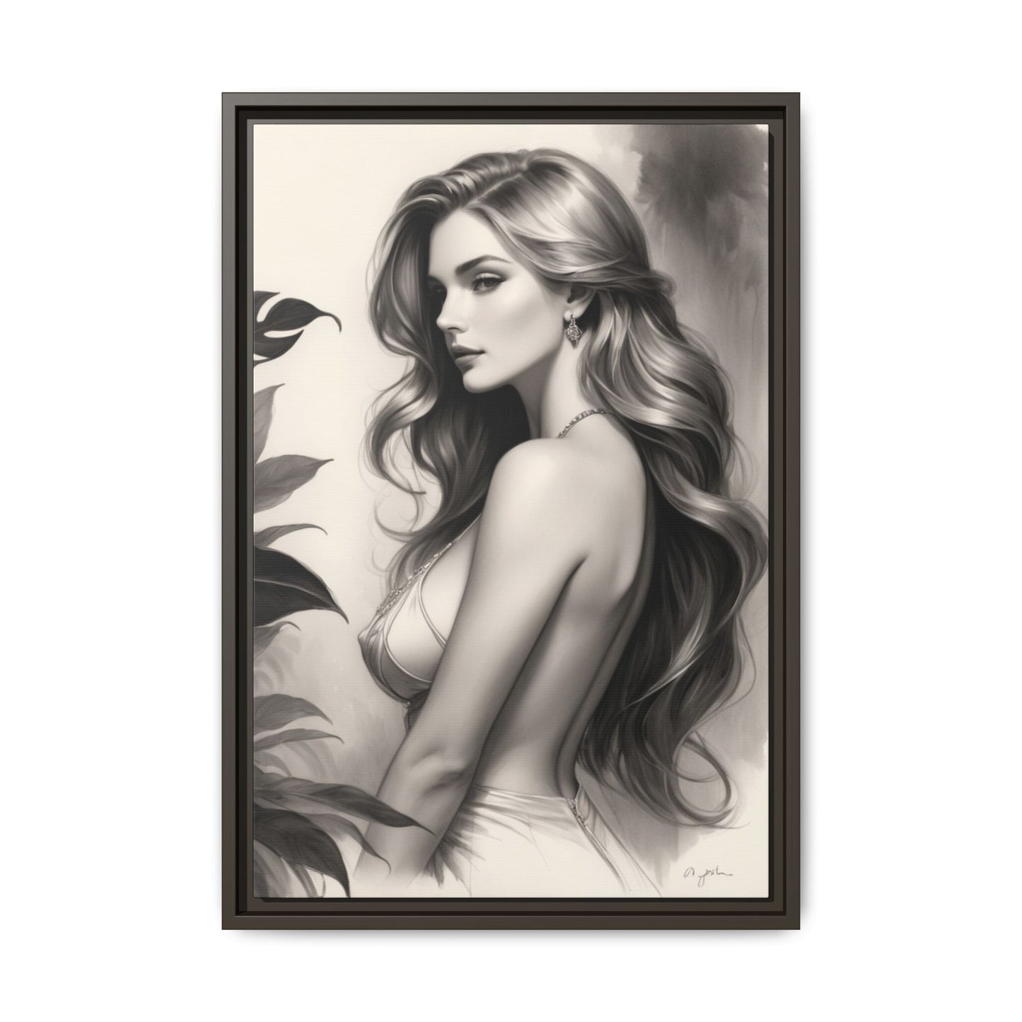 Elegant Matte Framed Art Print - Stylish Woman Portrait