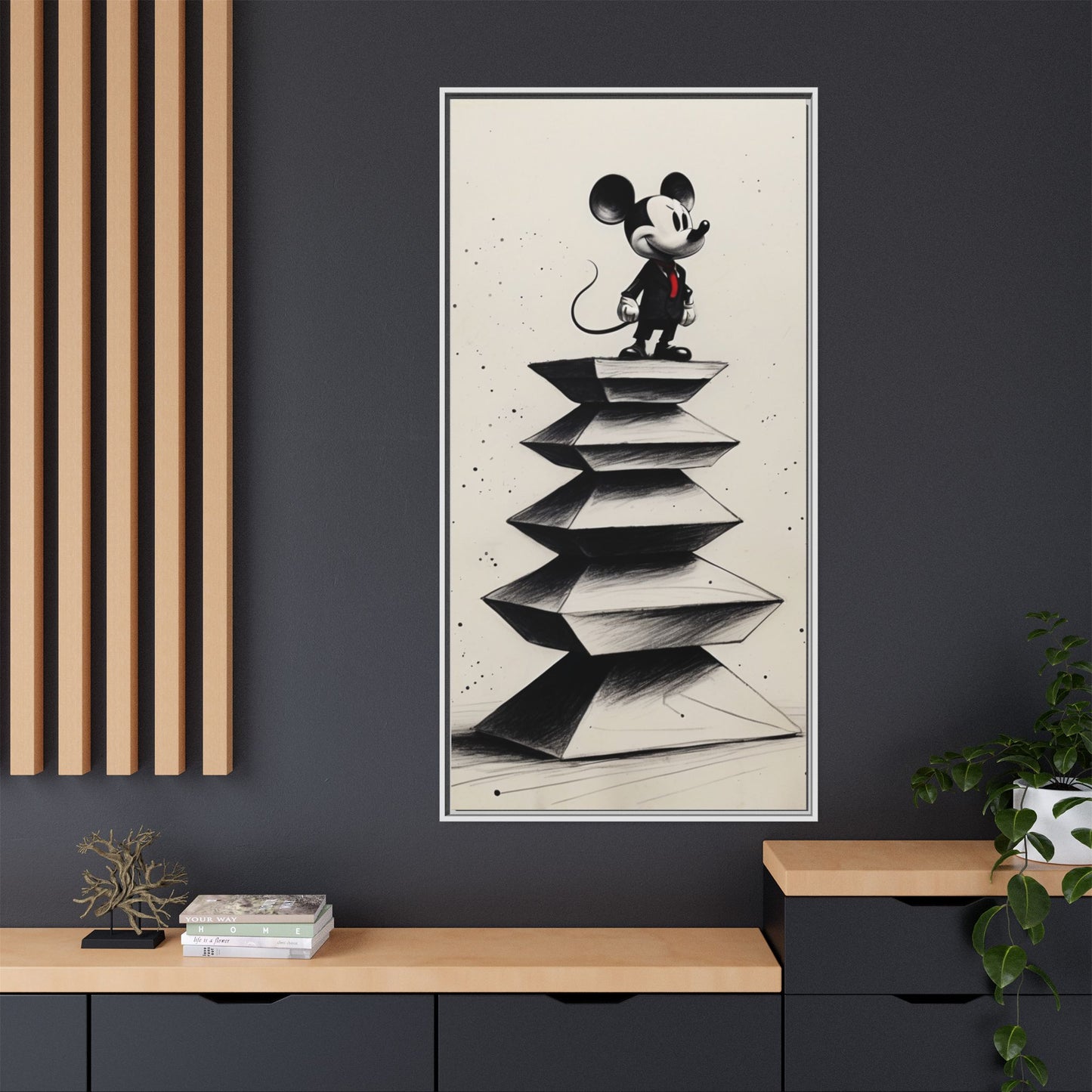Framed Matte Canvas Art - Playful Retro Mickey Mouse Design