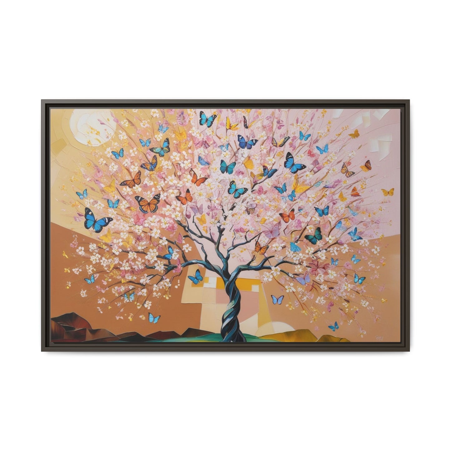 Colorful Butterfly Blossom Framed Canvas Art