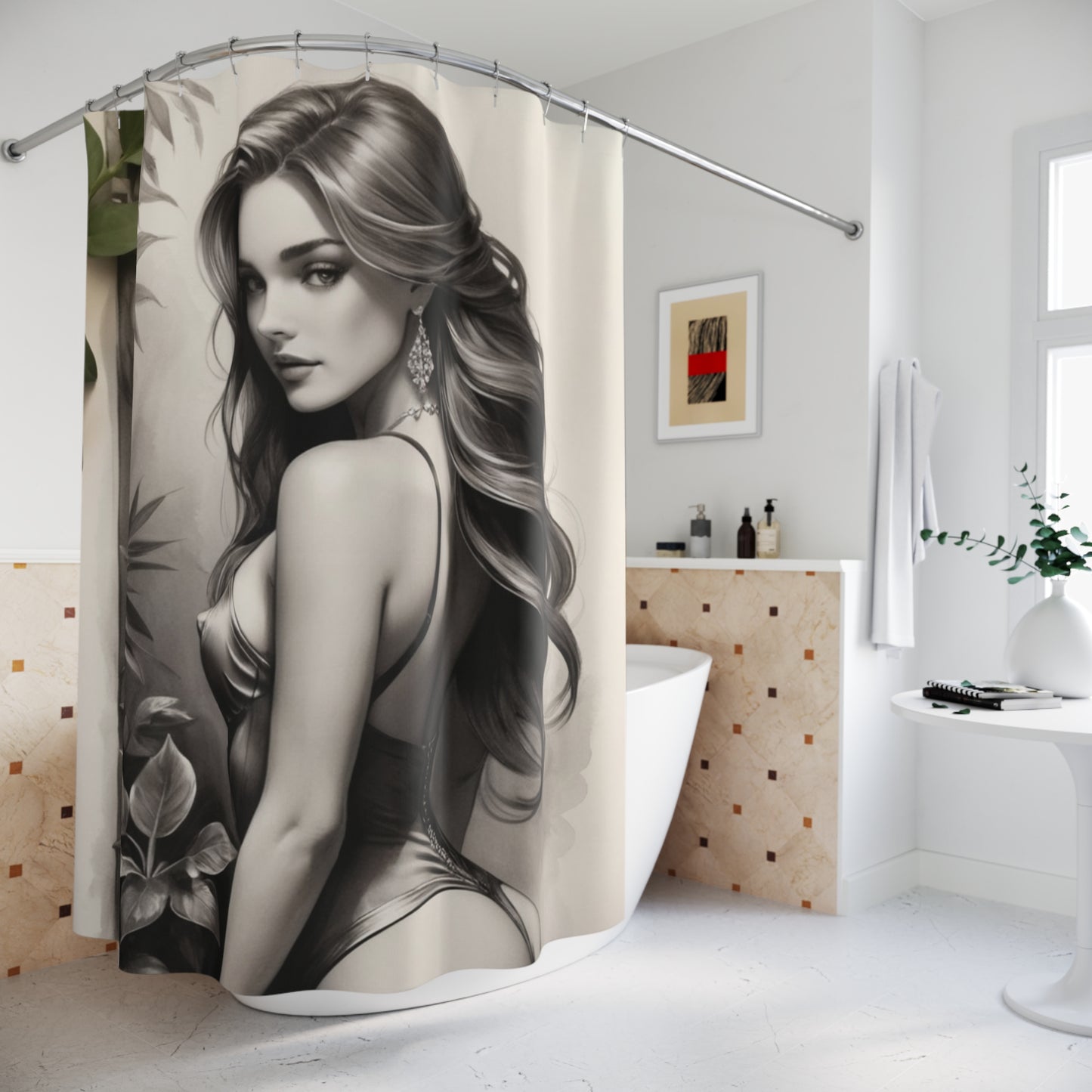 Mickey & Minnie Tropical Shower Curtain – 'Free to Live' Beach Vibe