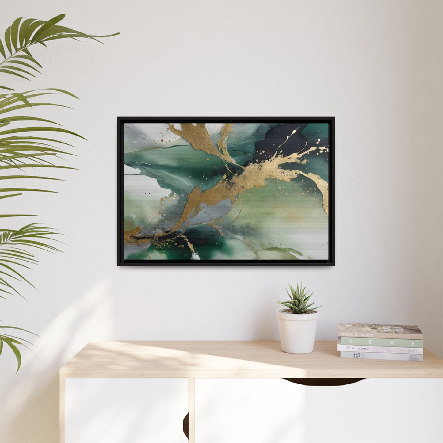 Elegant Abstract Framed Canvas Wall Art - Multi-Color Gold Accents