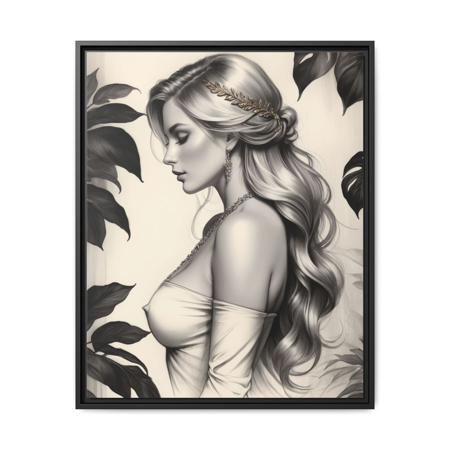 Elegant Framed Canvas Art - Beautiful Woman Portrait, Modern Home Decor