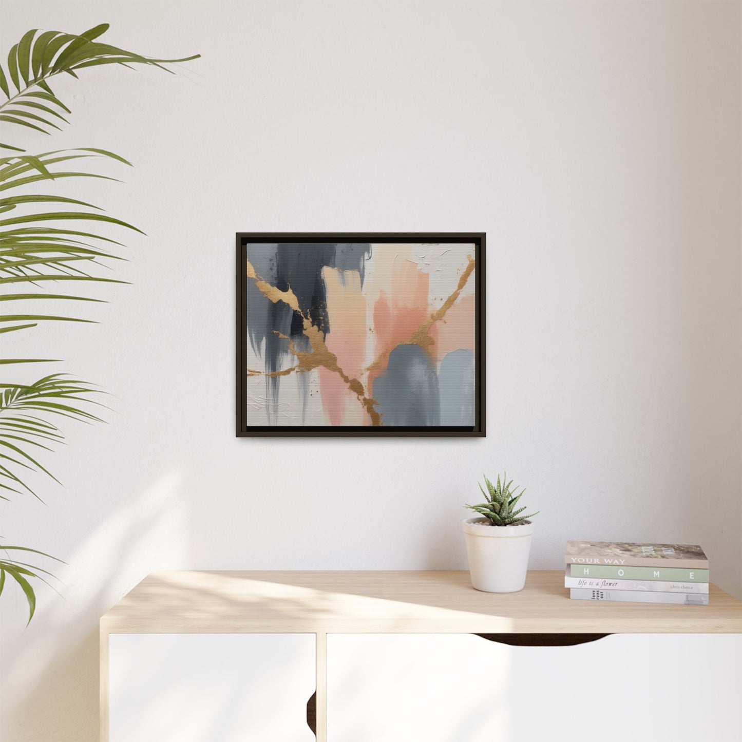 Elegant Abstract Framed Canvas Art with Gold Accents
