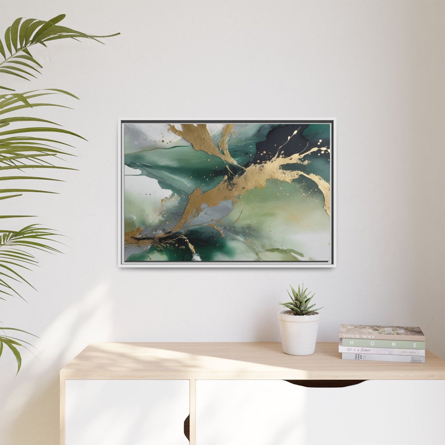 Elegant Abstract Framed Canvas Wall Art - Multi-Color Gold Accents
