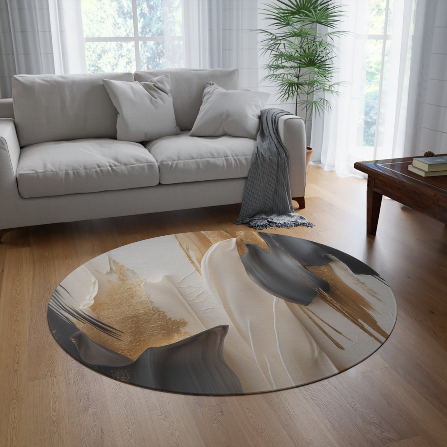Elegant Abstract Round Rug - Cozy Home Decor for Modern Living Spaces