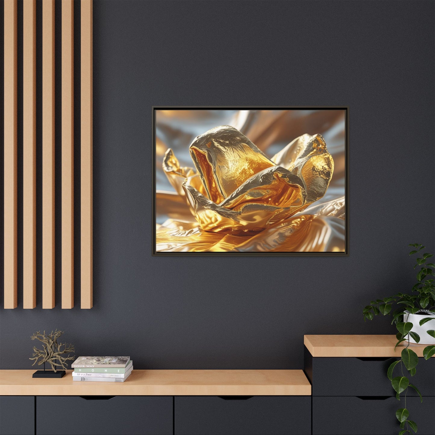 Gold Foil Rose Canvas Art - Elegant Home Decor