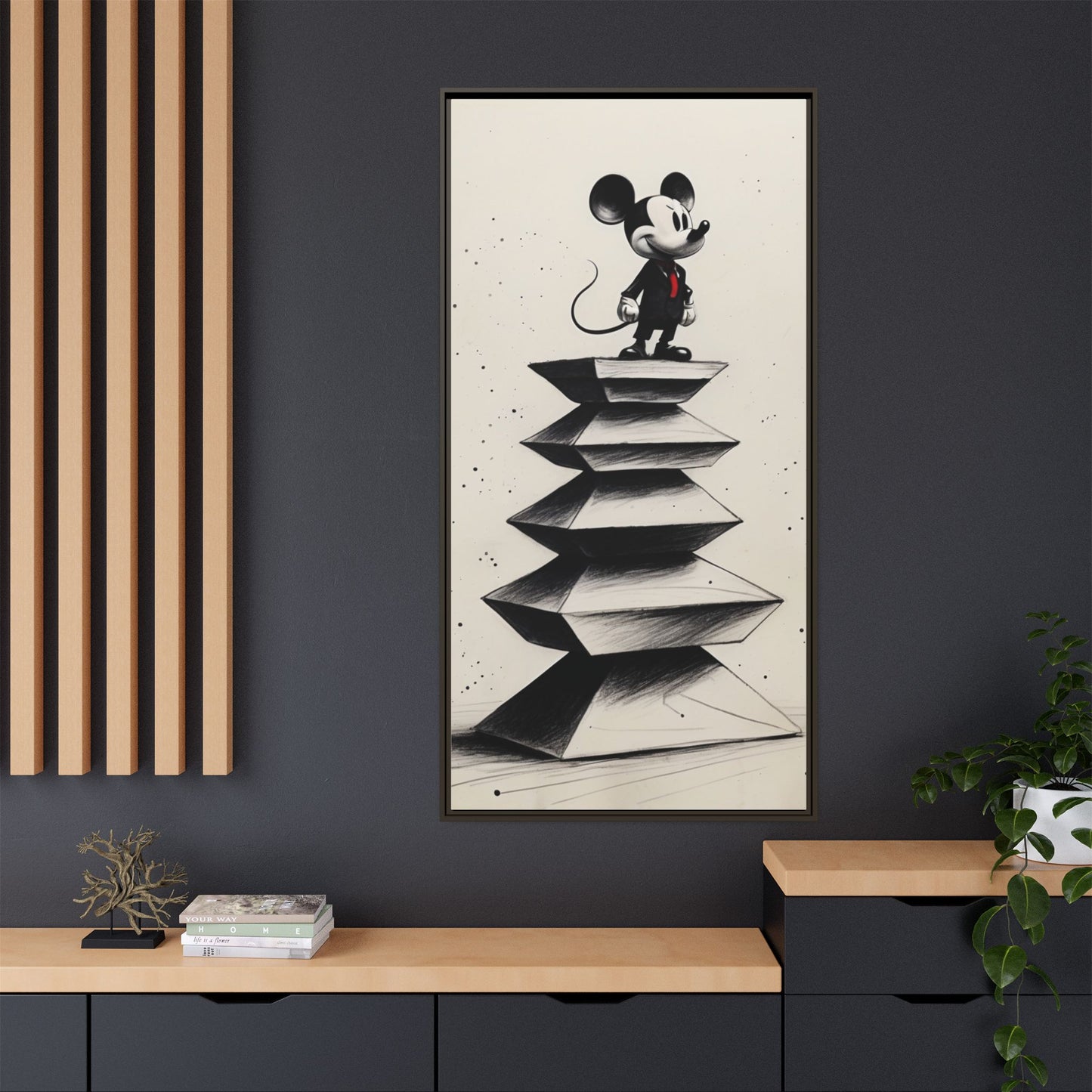 Framed Matte Canvas Art - Playful Retro Mickey Mouse Design