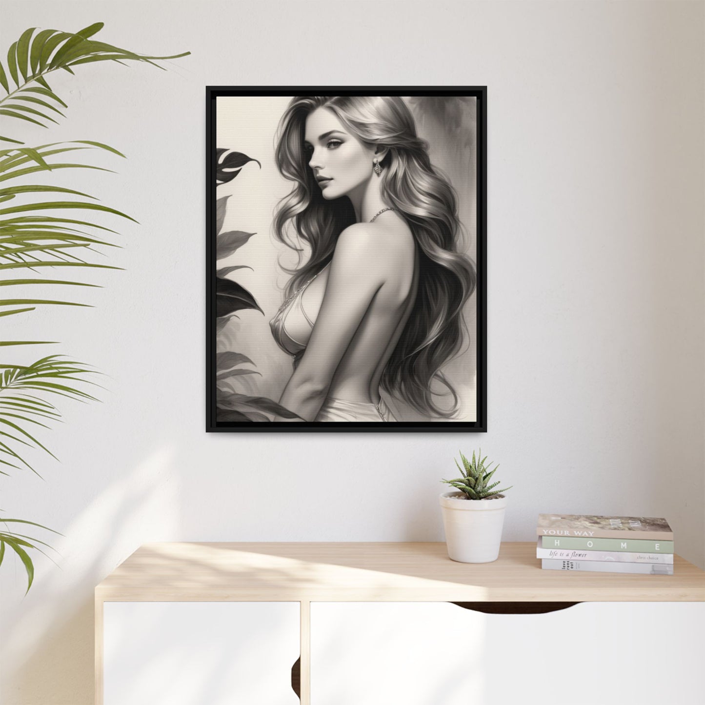 Elegant Matte Framed Art Print - Stylish Woman Portrait