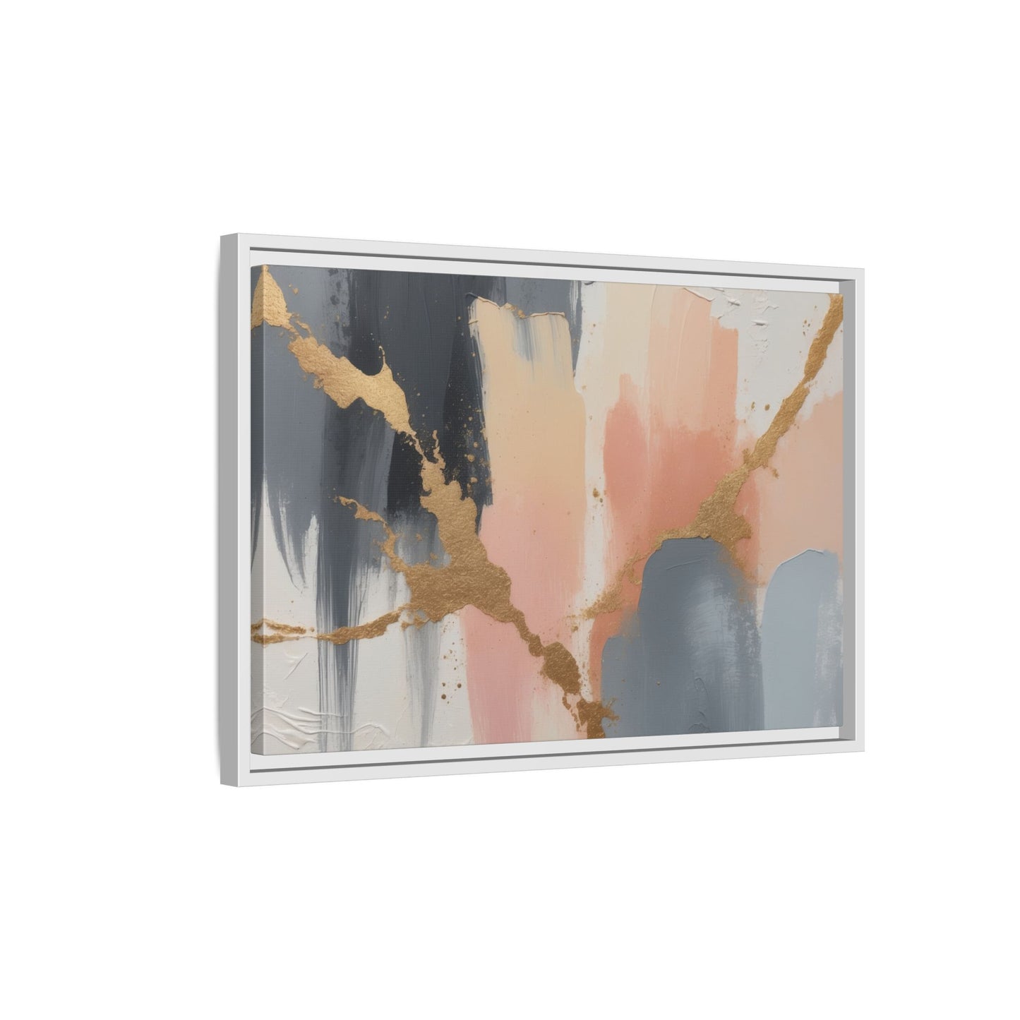 Elegant Abstract Framed Canvas Art with Gold Accents