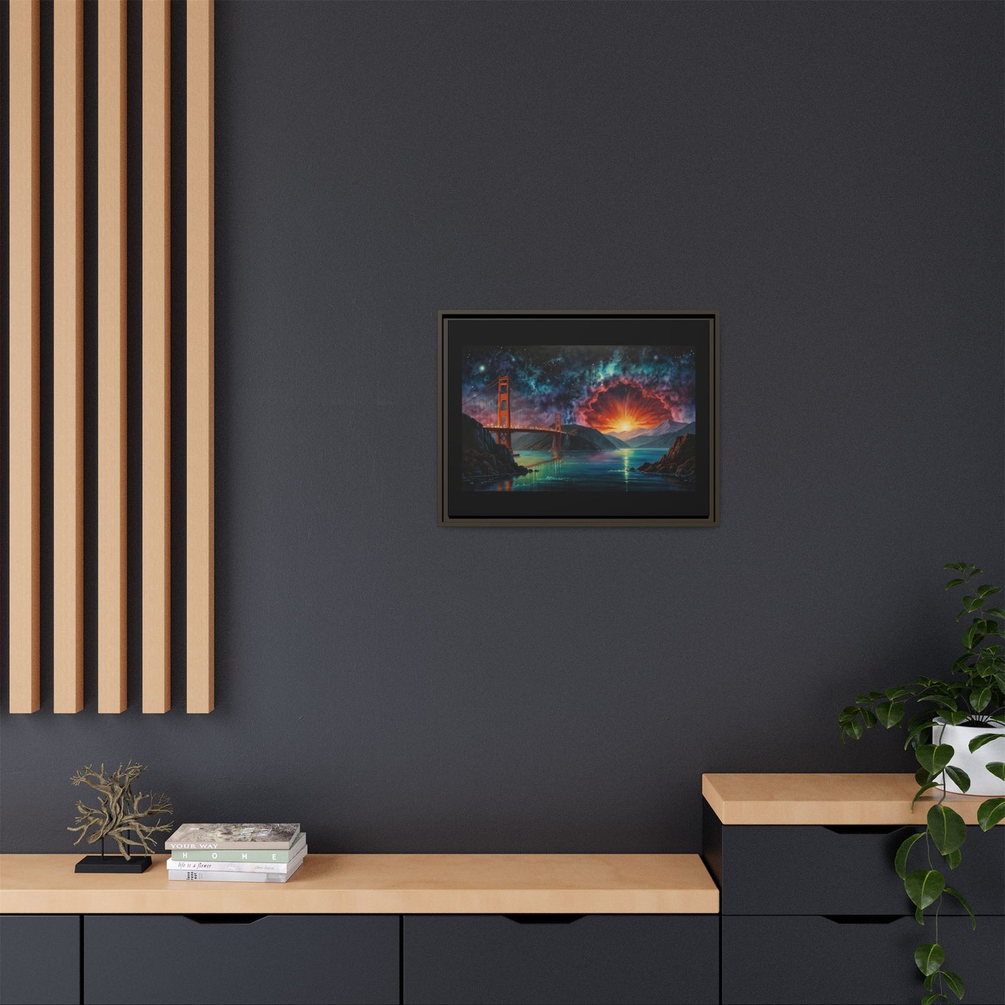 Golden Gate Sunset Framed Canvas Art - Multi-Color Wall Decor