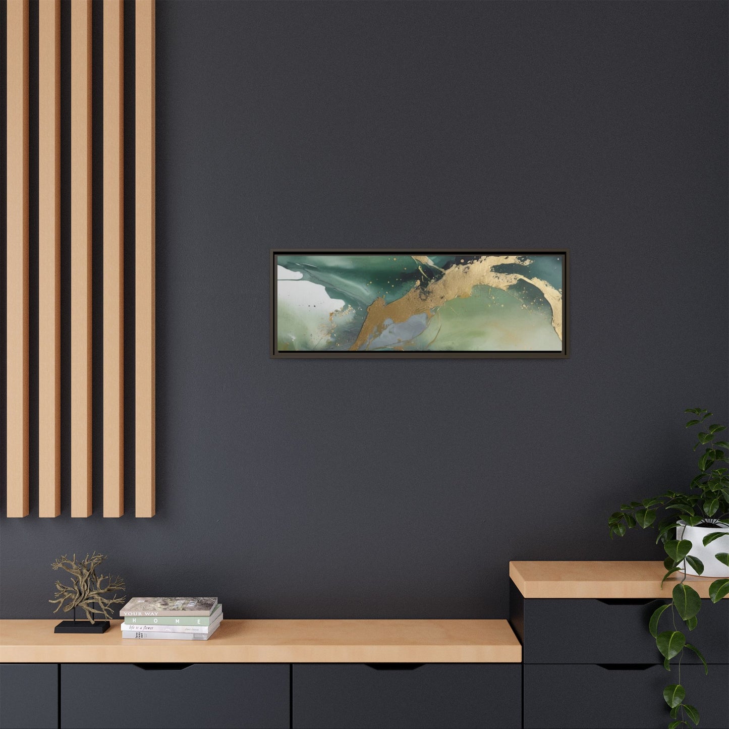 Elegant Abstract Framed Canvas Wall Art - Multi-Color Gold Accents