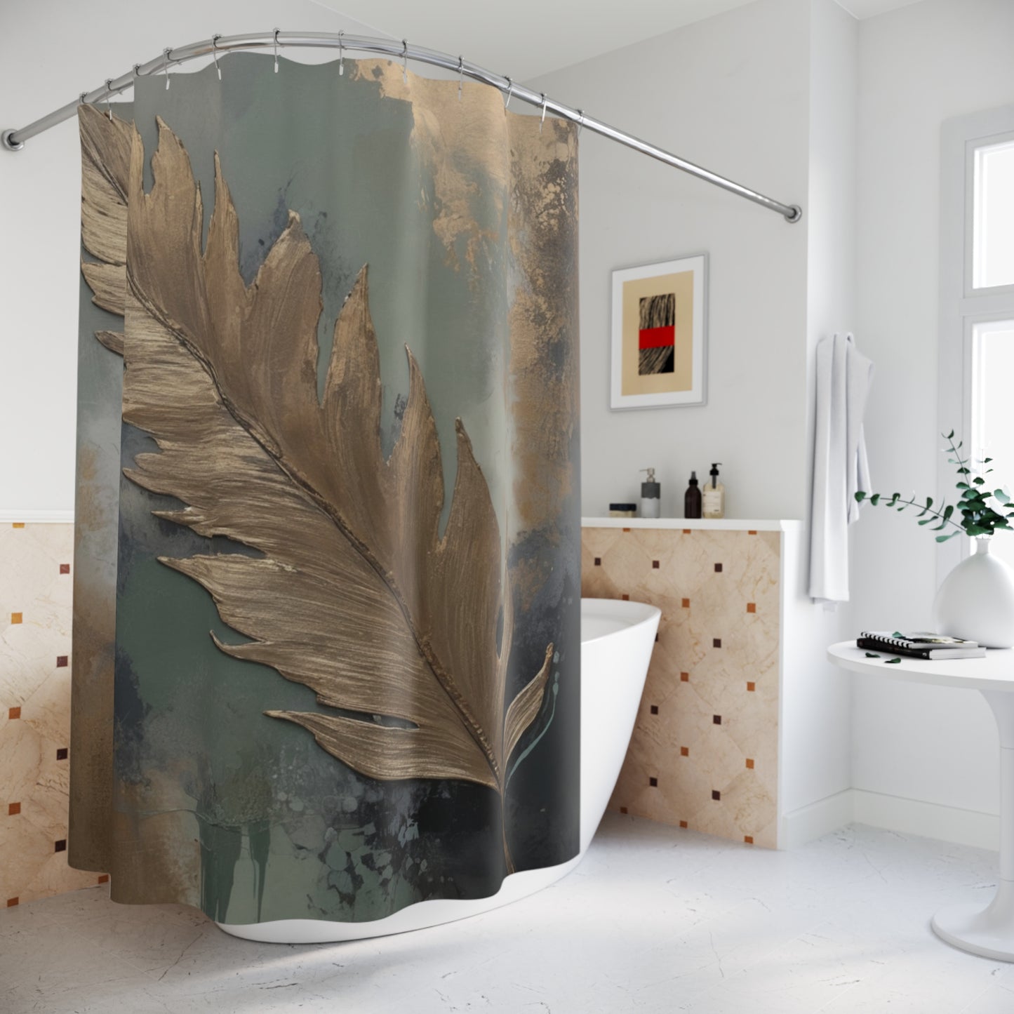 Elegant Leaf Design Shower Curtain - Stylish Bathroom Decor