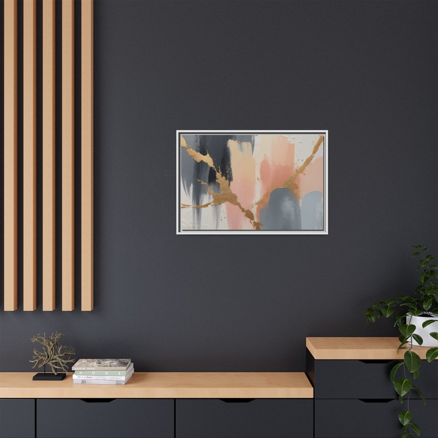 Elegant Abstract Framed Canvas Art with Gold Accents