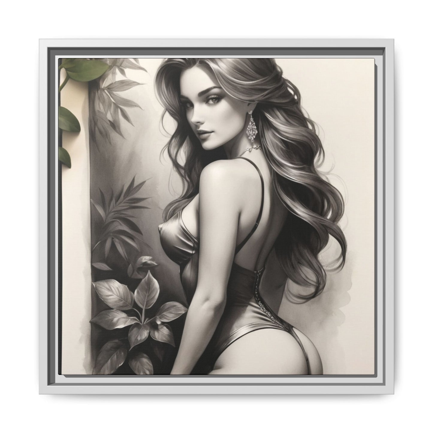 Elegant Framed Art Print - Multi-Color Canvas Woman Portrait