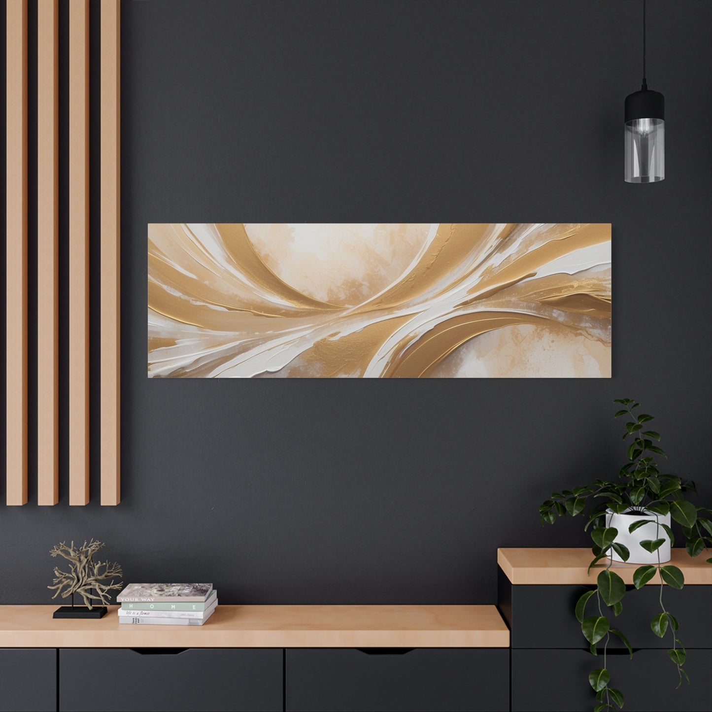 "Golden Drift" – Textured Abstract Canvas in Ivory & Metallic Gold
