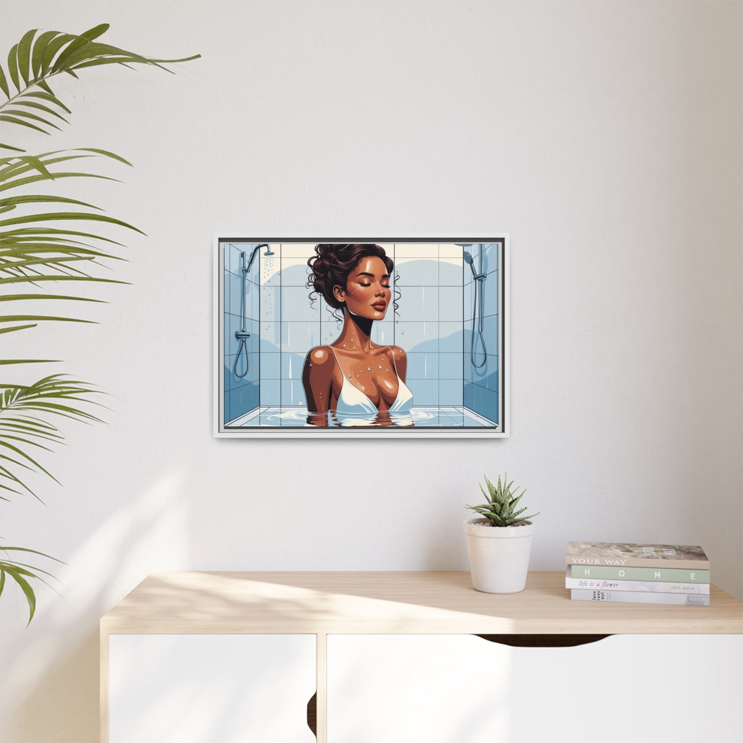 Serene Bathing Woman Canvas Art - Framed Multi-Color Wall Decor