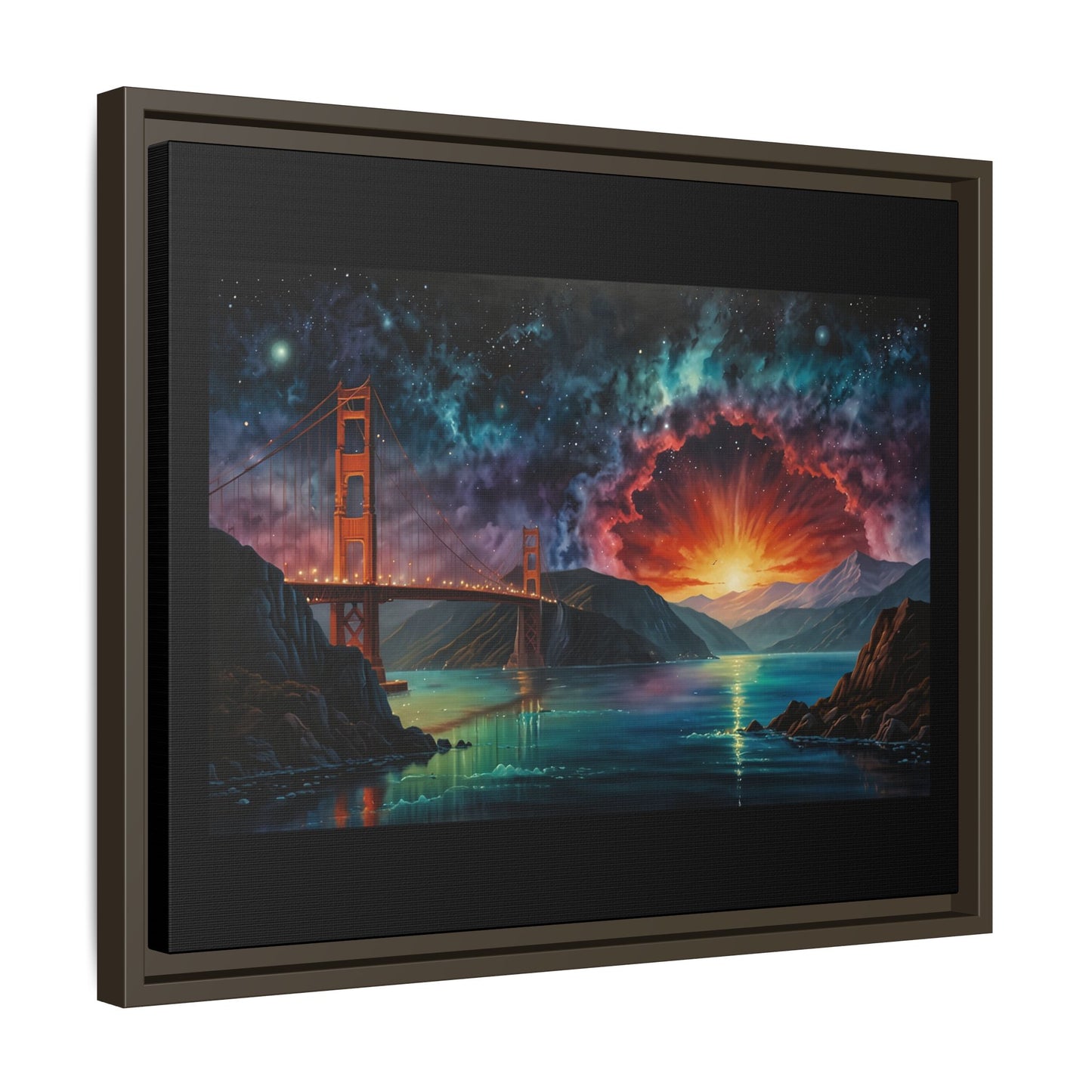 Golden Gate Sunset Framed Canvas Art - Multi-Color Wall Decor