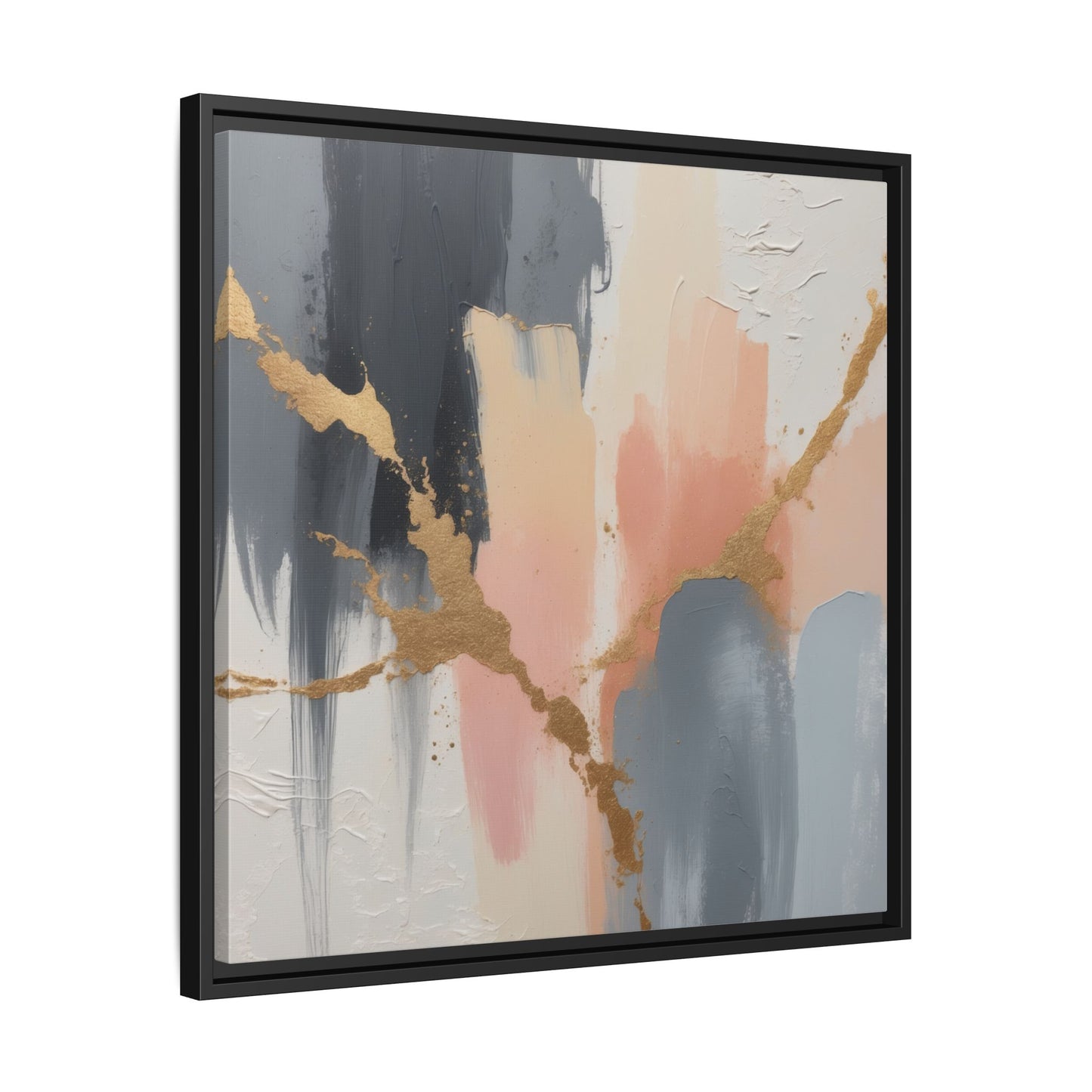 Elegant Abstract Framed Canvas Art with Gold Accents