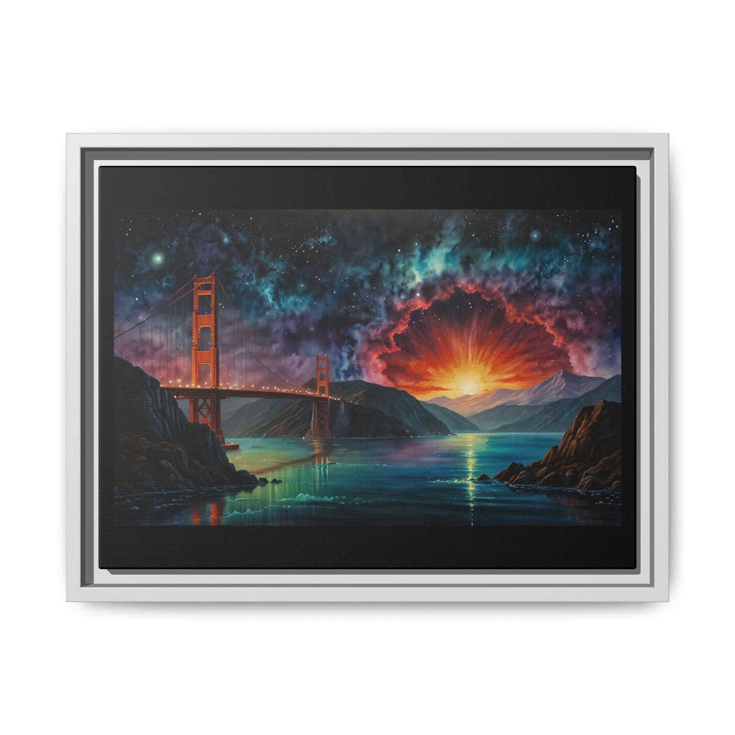 Golden Gate Sunset Framed Canvas Art - Multi-Color Wall Decor