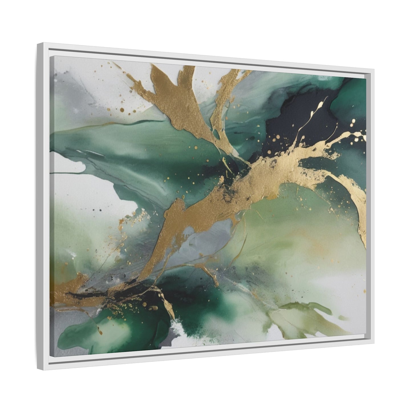 Elegant Abstract Framed Canvas Wall Art - Multi-Color Gold Accents