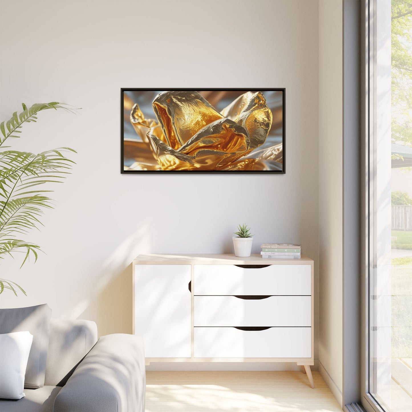 Gold Foil Rose Canvas Art - Elegant Home Decor