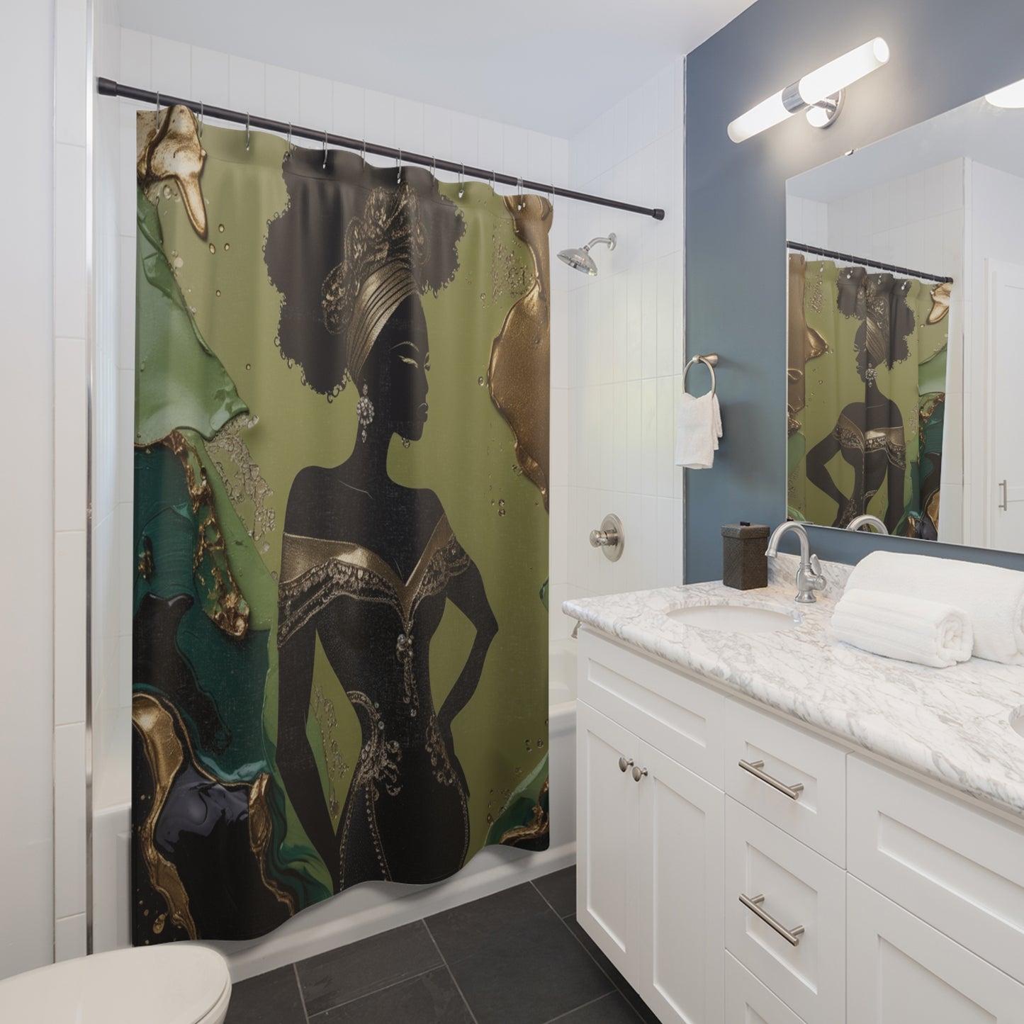 Queen in Emerald & Gold-Shower Curtain with Glamorous Design
