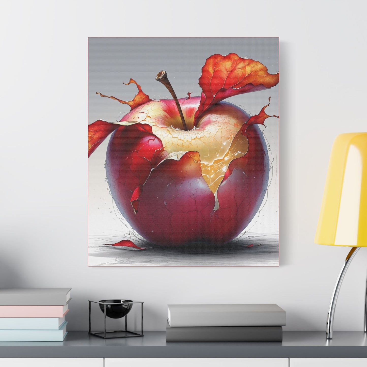 Cracked Red Apple Canvas Art – Vibrant Wall Decor for Modern Homes