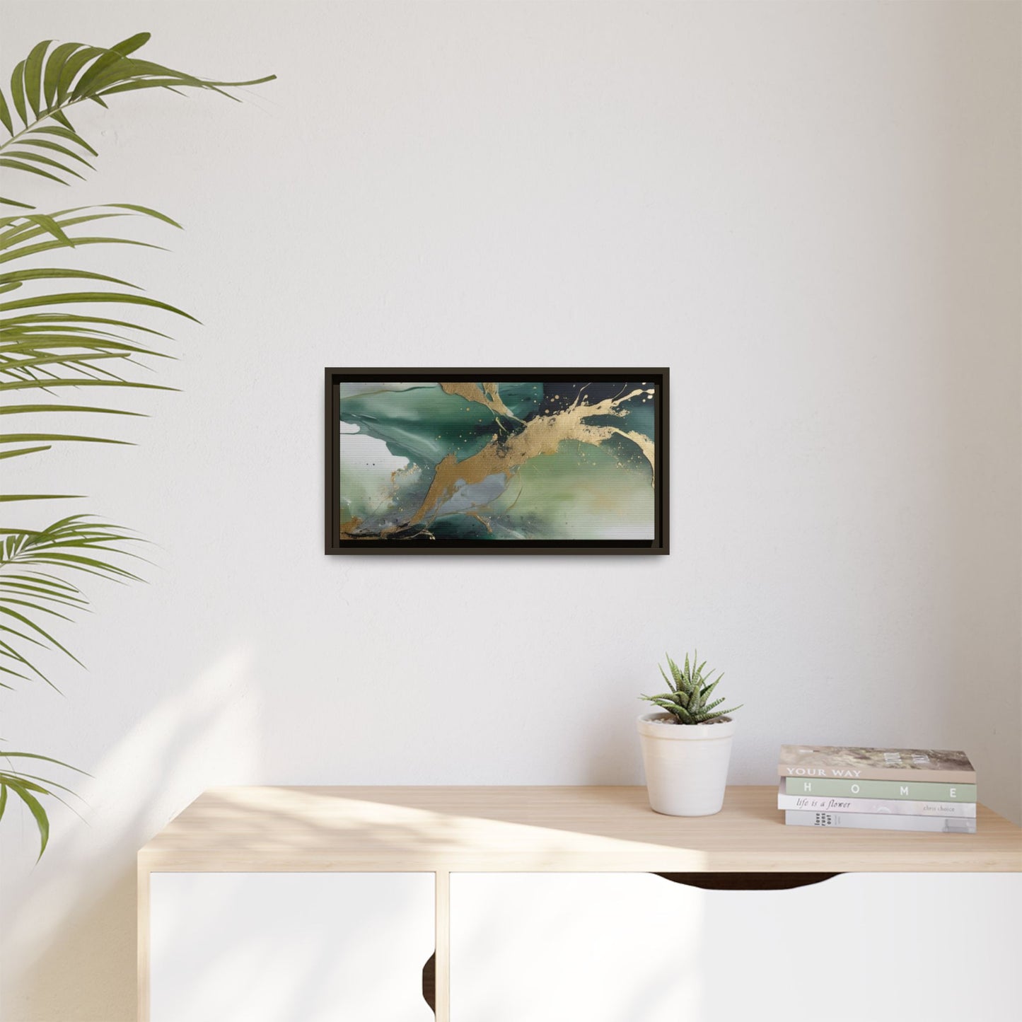 Elegant Abstract Framed Canvas Wall Art - Multi-Color Gold Accents