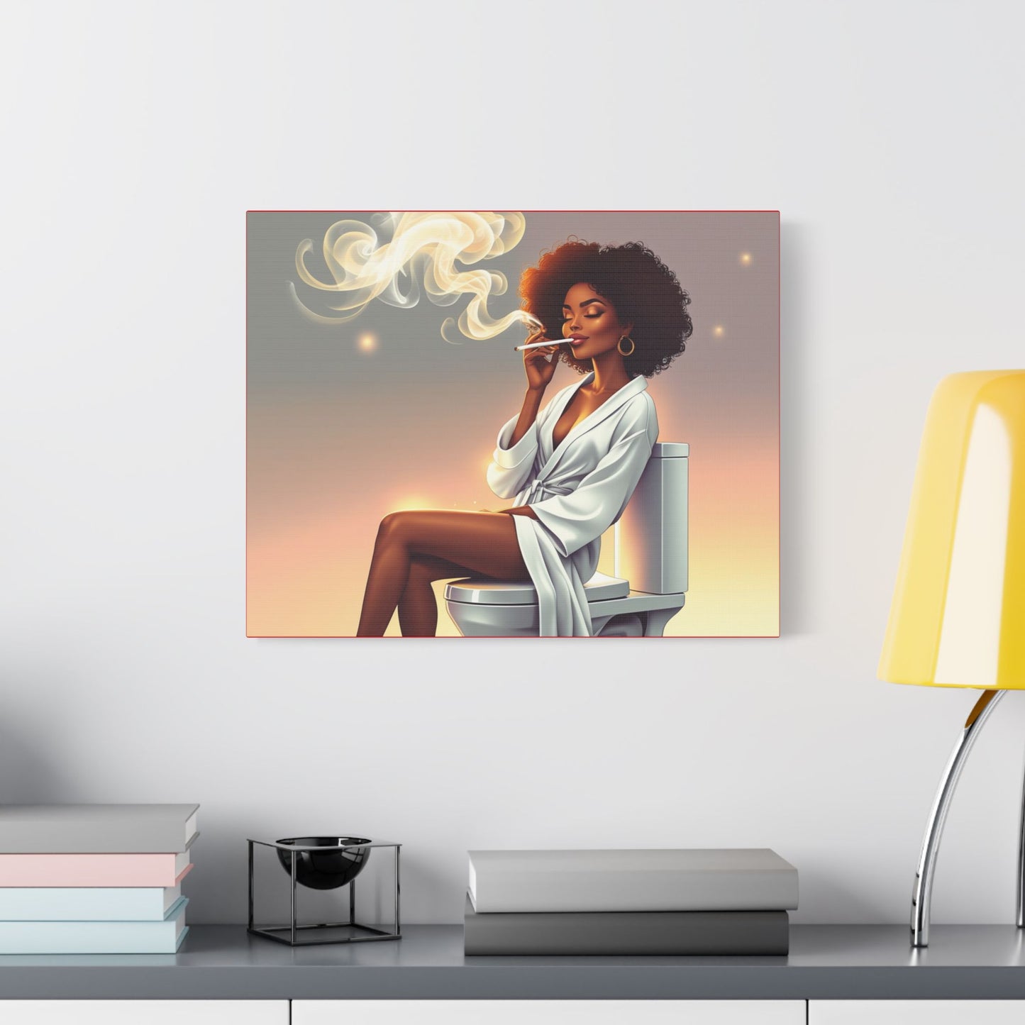 Contemporary Satin Canvas Wall Art - Stylish Leisure Scene with Female Figure