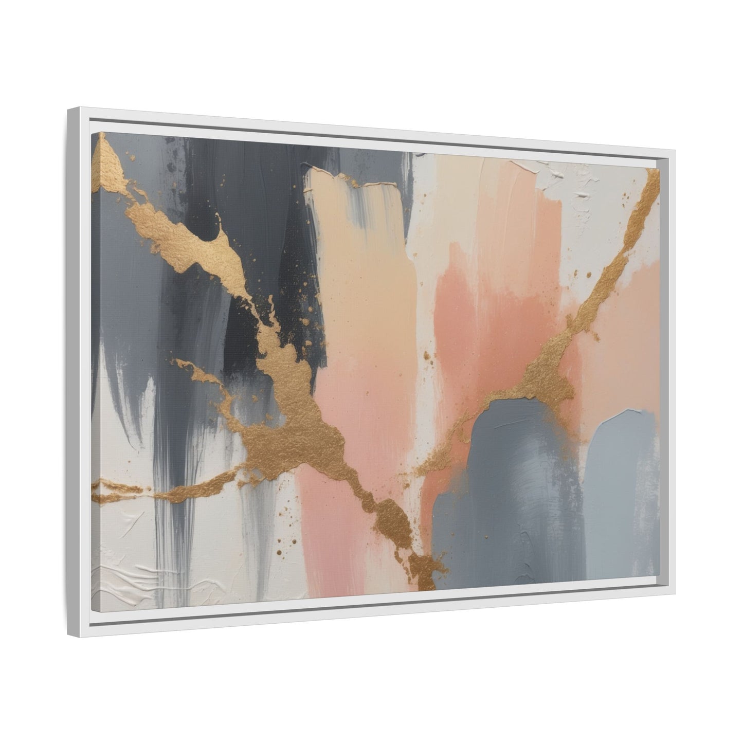 Elegant Abstract Framed Canvas Art with Gold Accents