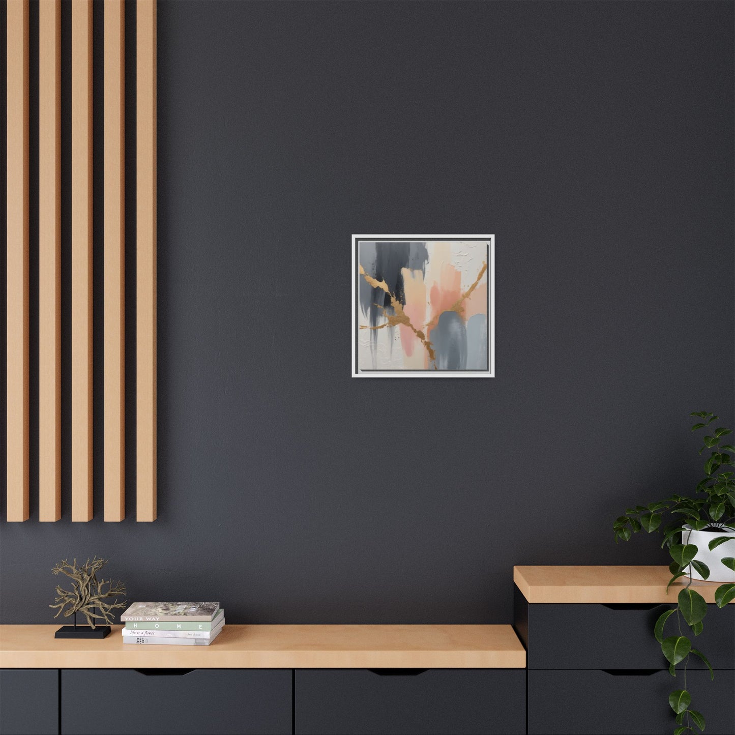 Elegant Abstract Framed Canvas Art with Gold Accents